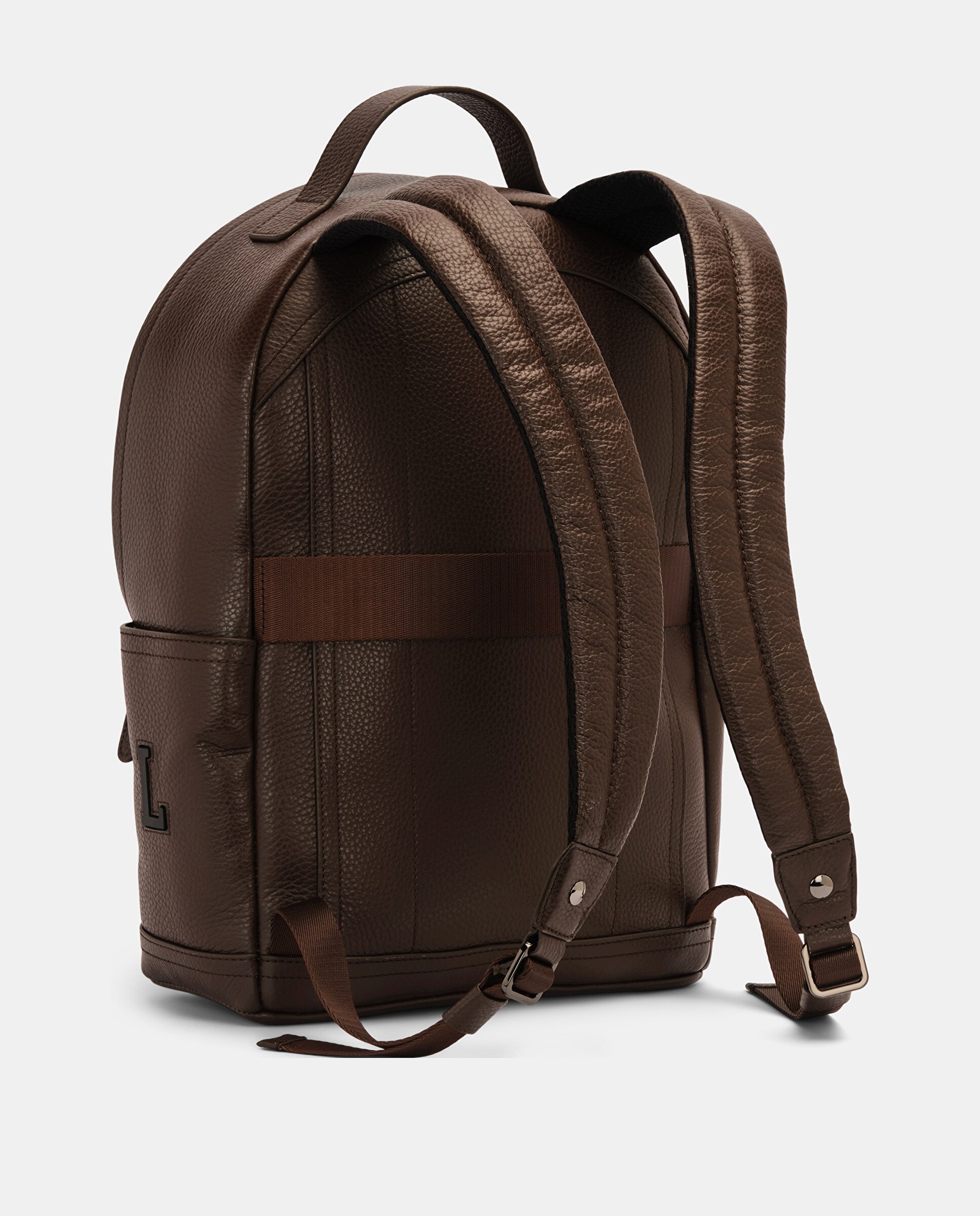 Mochila de Pele com Fecho Zip Castanho-2