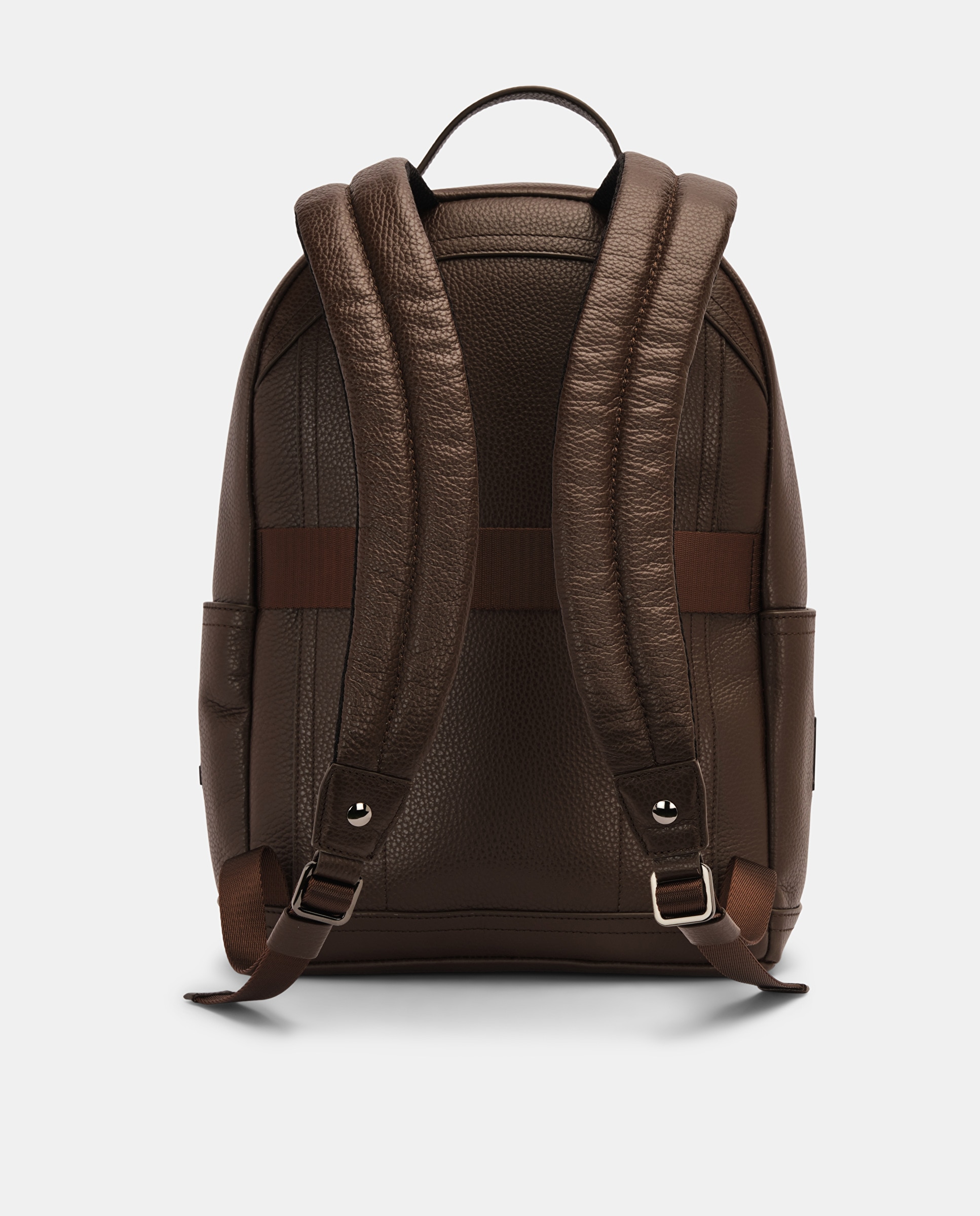 Mochila de Pele com Fecho Zip Castanho-3