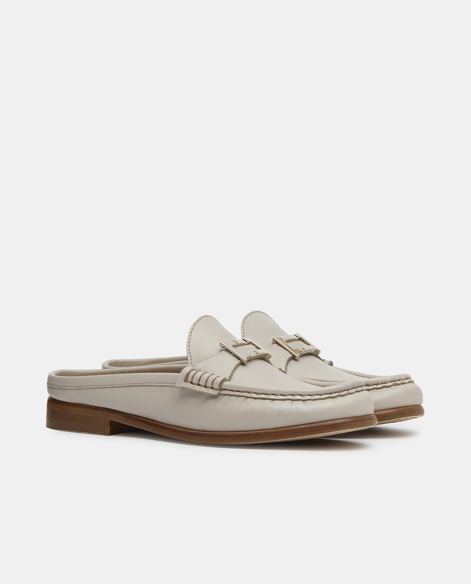 Mocassins com Travessão Lara de Pele com Calcanhar Aberto Branco-2