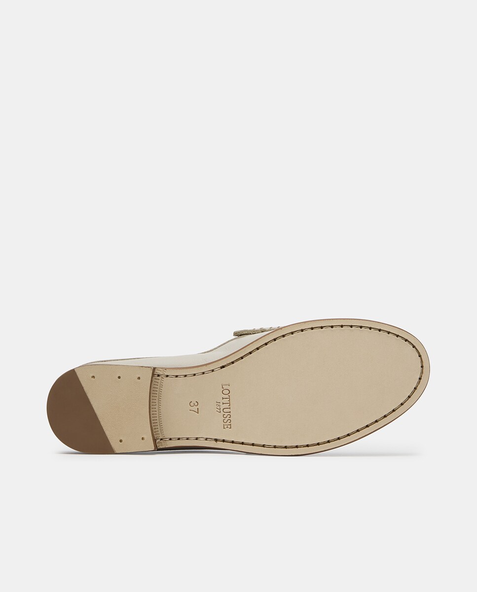 Mocassins com Travessão Lara de Pele com Calcanhar Aberto Branco-5
