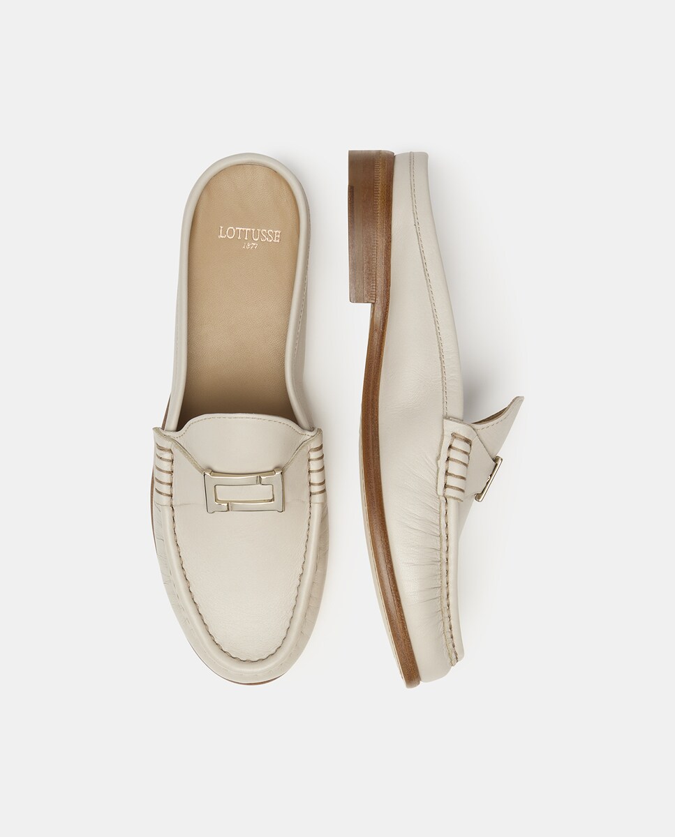 Mocassins com Travessão Lara de Pele com Calcanhar Aberto Branco-6