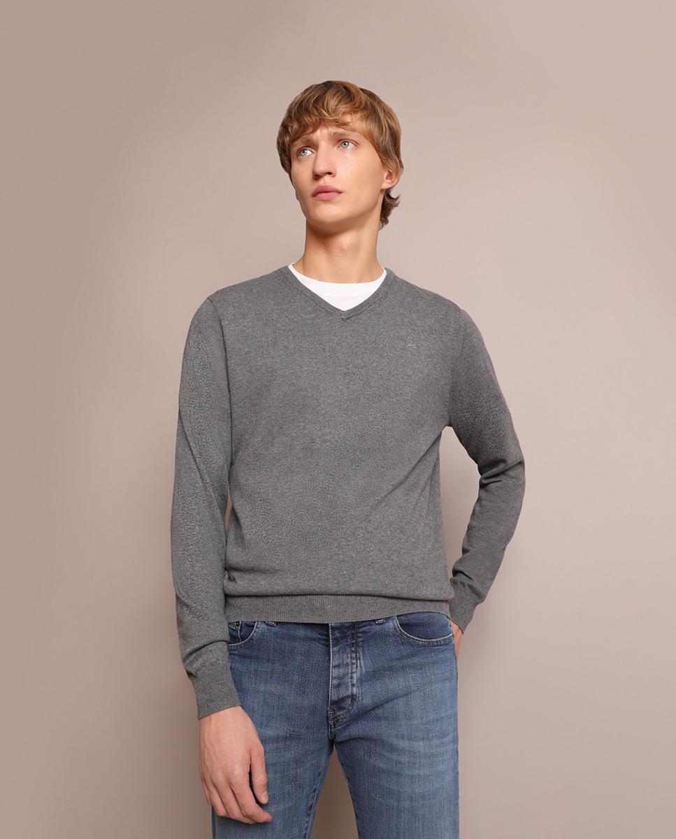 Camisola Regular Fit com Gola em V Cinzento-1