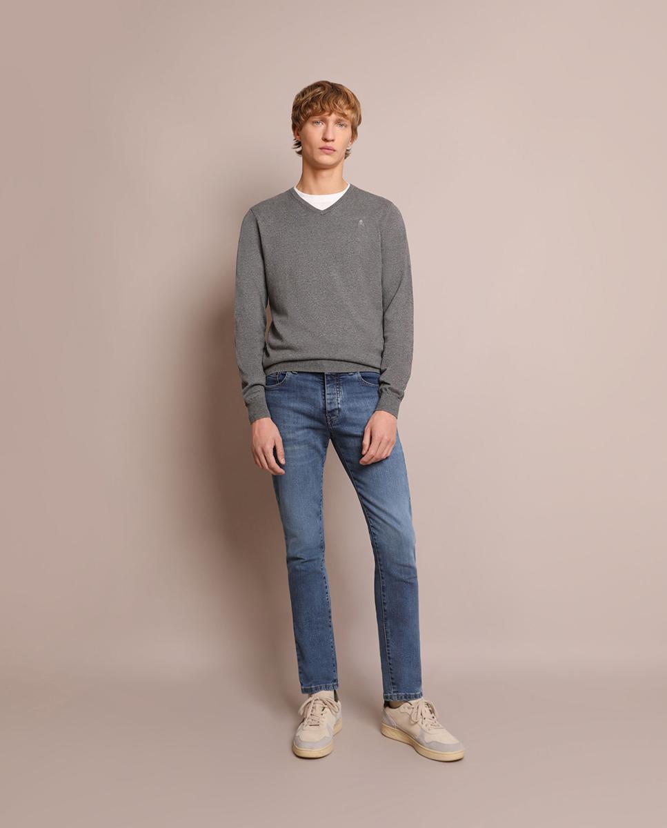 Camisola Regular Fit com Gola em V Cinzento-3