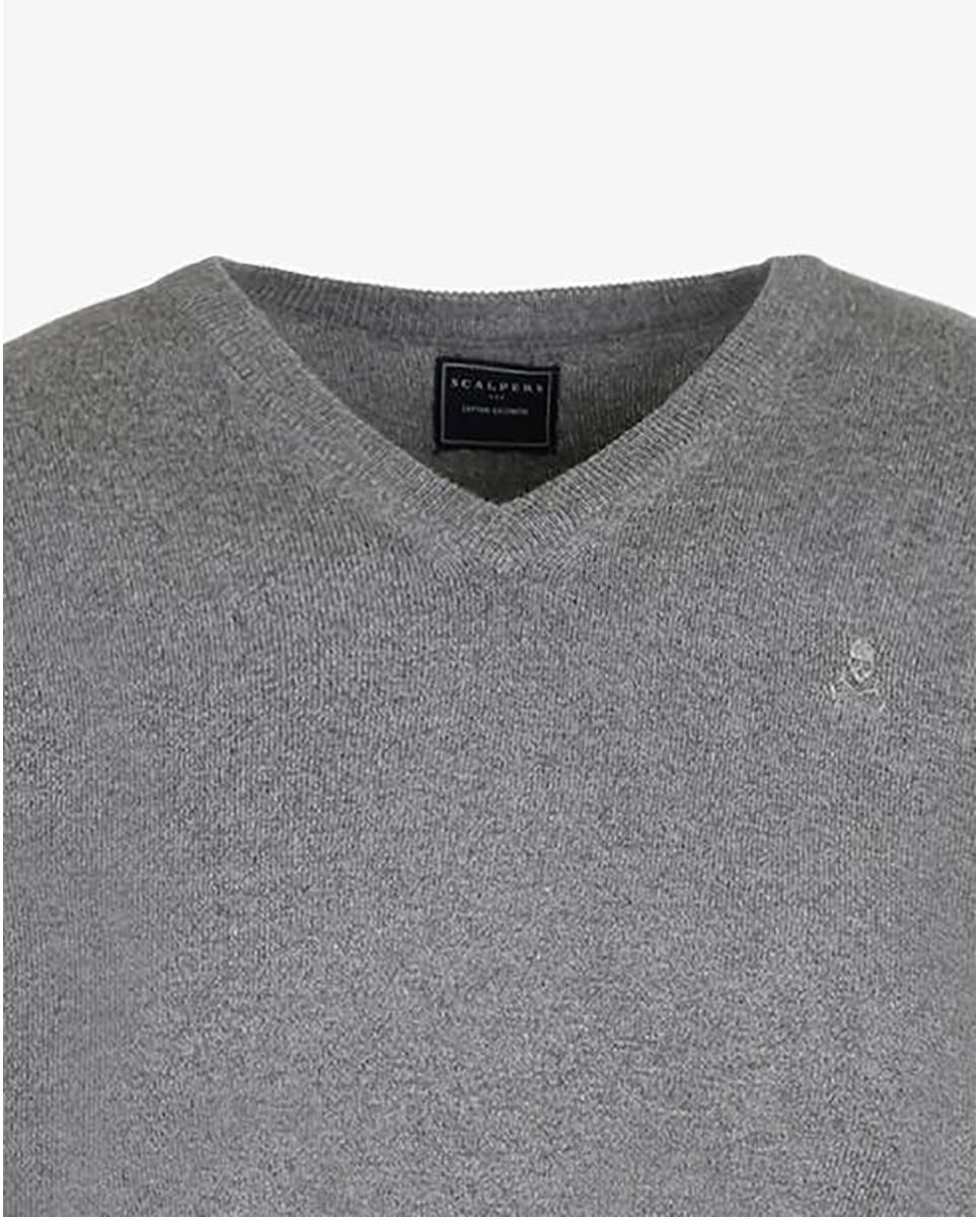 Camisola Regular Fit com Gola em V Cinzento-5