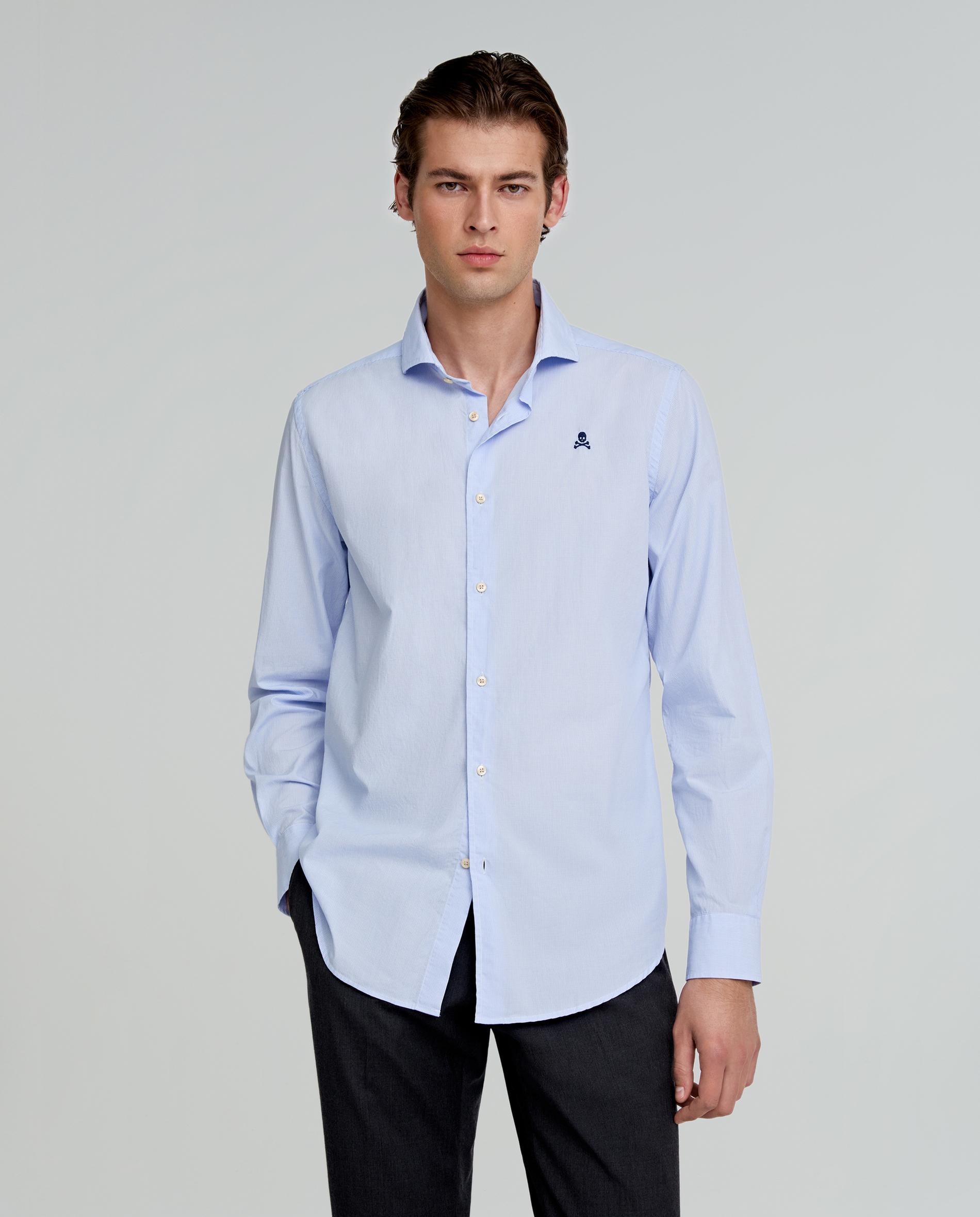 Camisa Formal Regular Fit com Microestampado Aos Quadrados Azul-claro-1