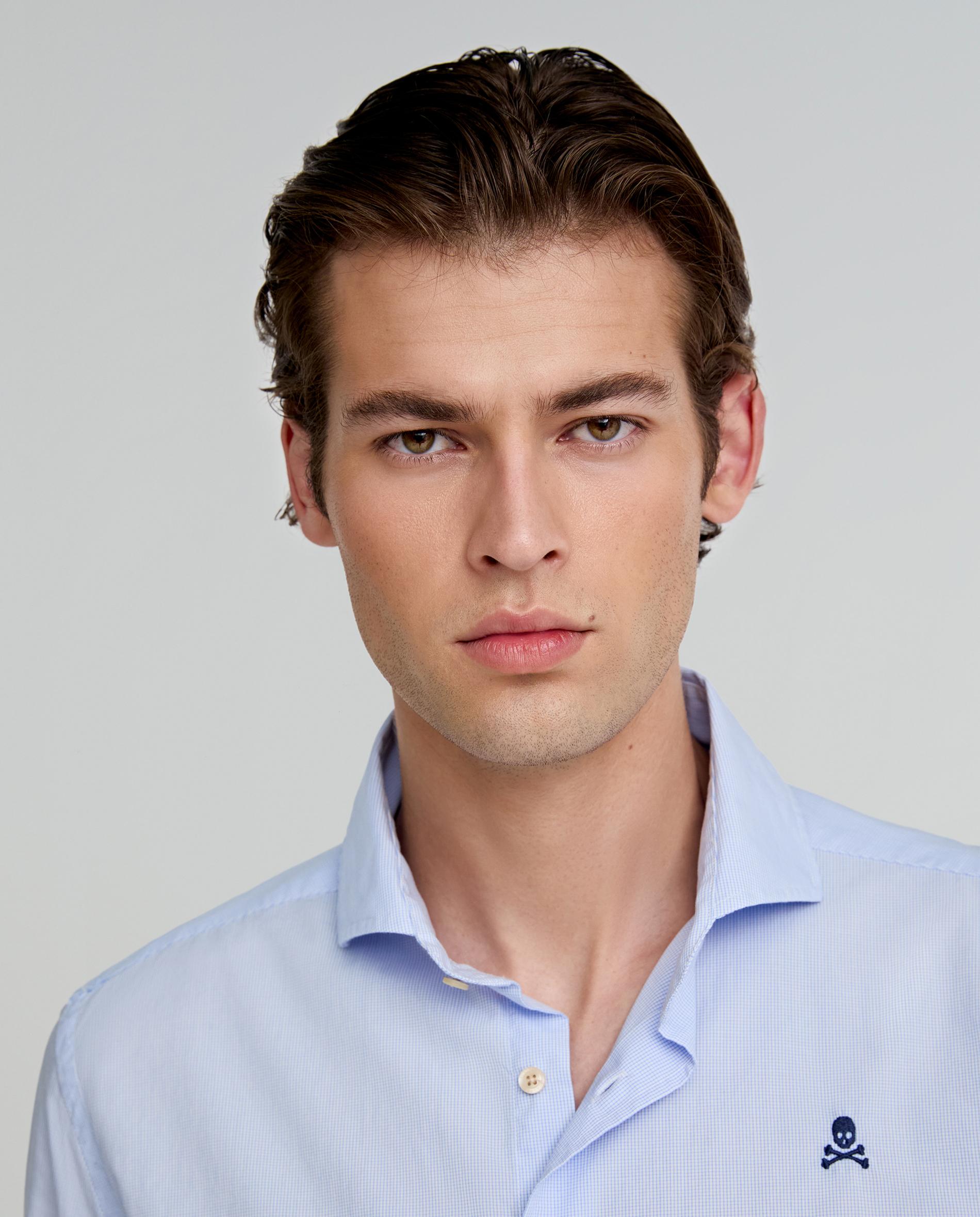 Camisa Formal Regular Fit com Microestampado Aos Quadrados Azul-claro-2