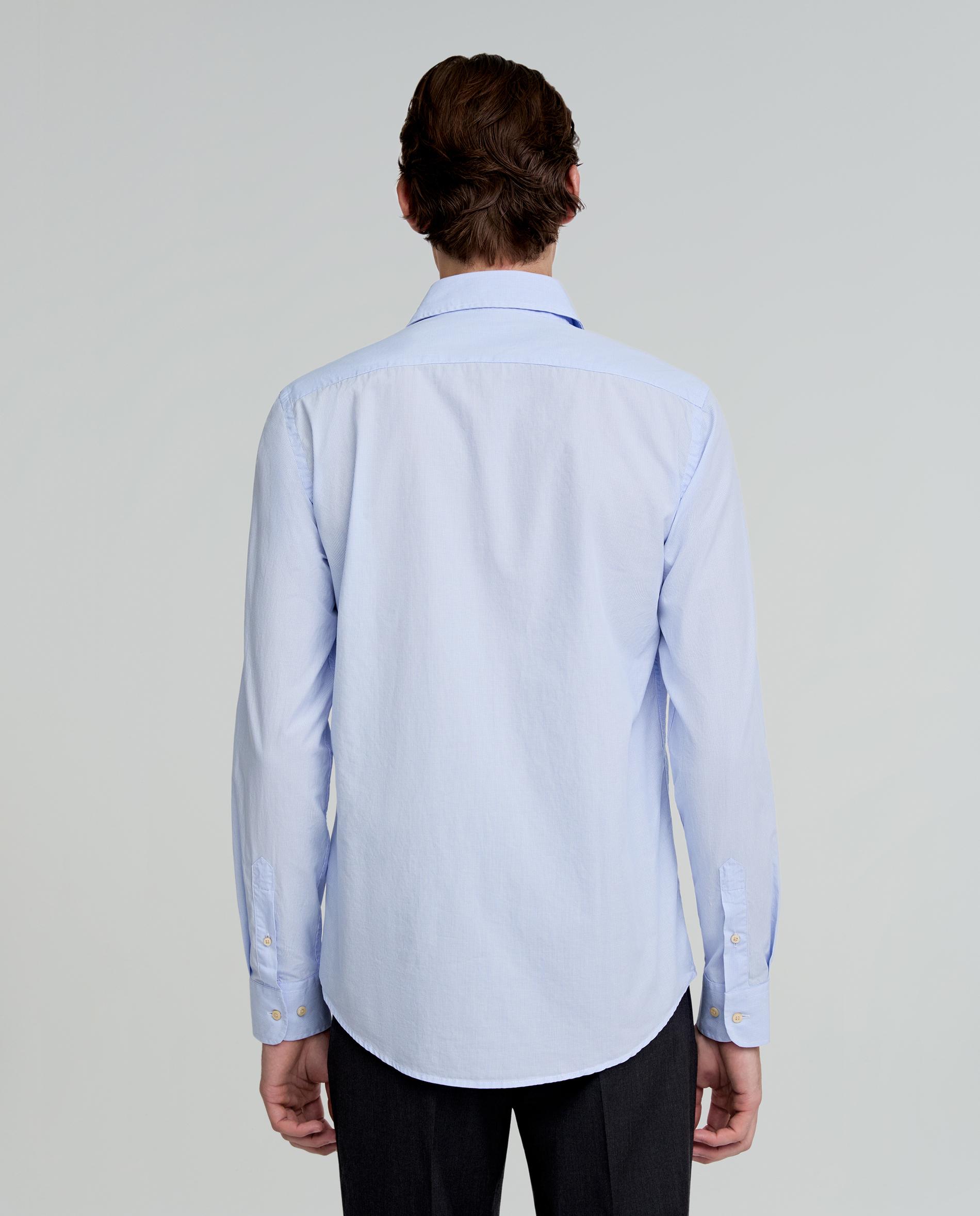 Camisa Formal Regular Fit com Microestampado Aos Quadrados Azul-claro-3