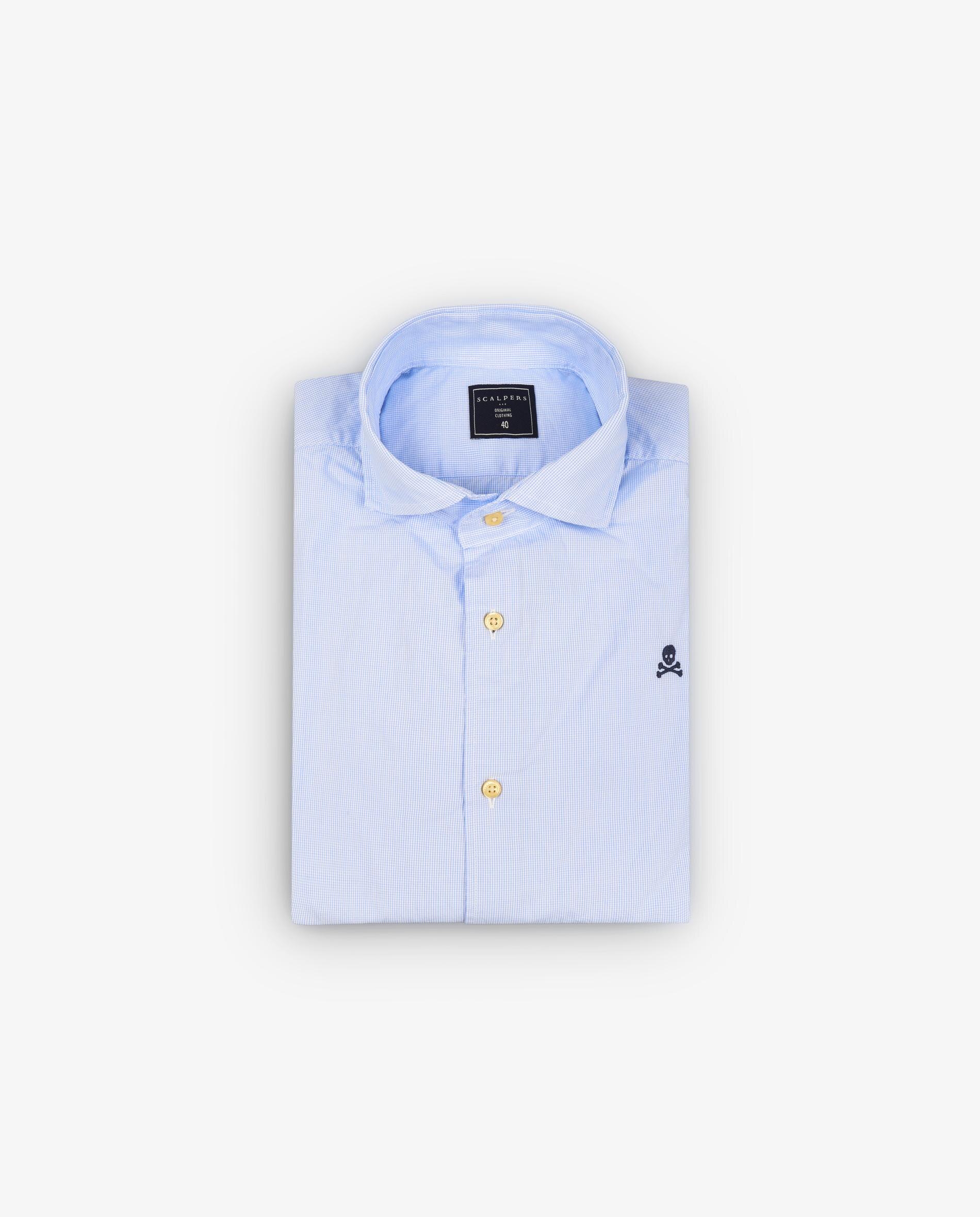 Camisa Formal Regular Fit com Microestampado Aos Quadrados Azul-claro-6