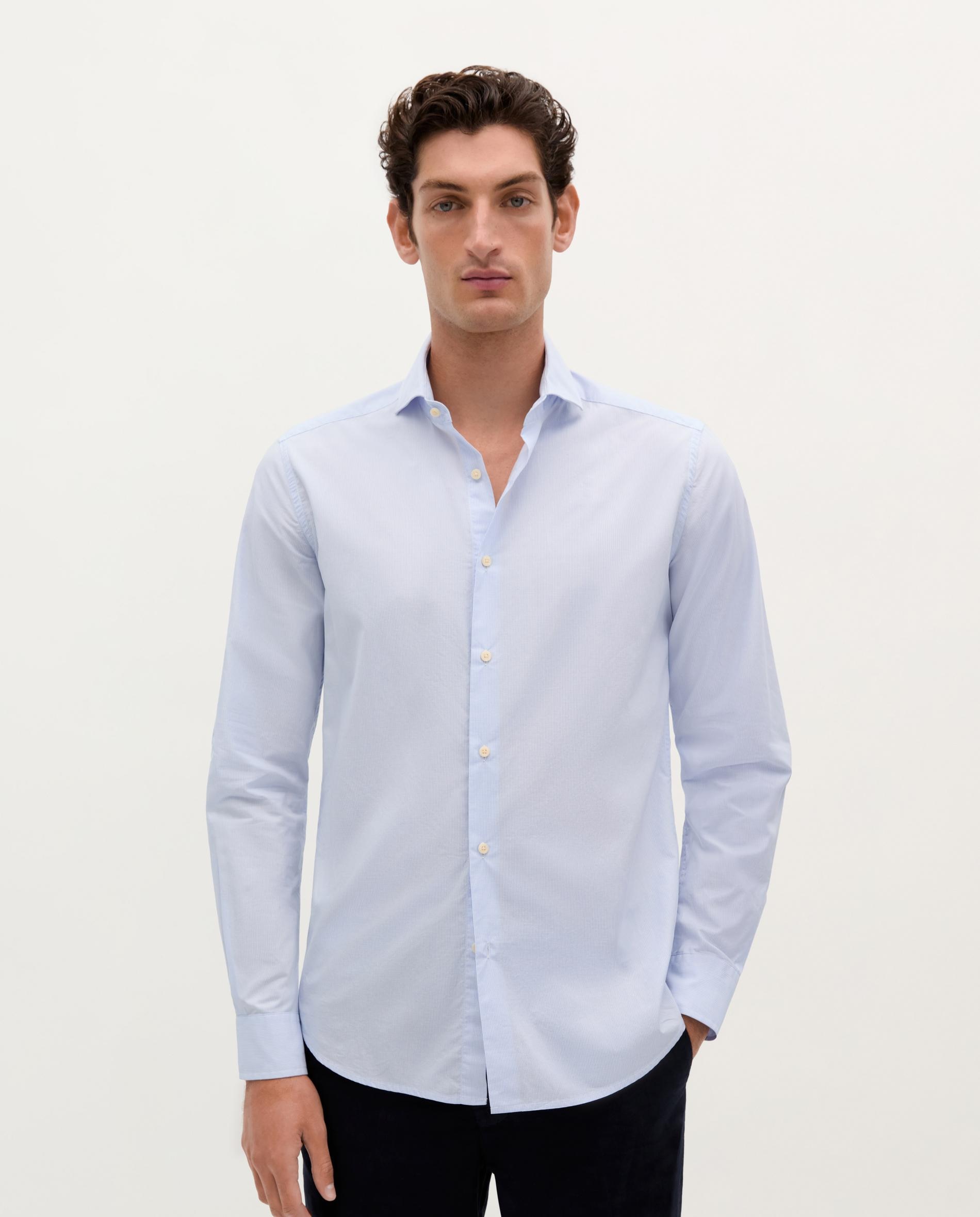 Camisa Regular Fit com Microestampado Aos Quadrados Azul-1