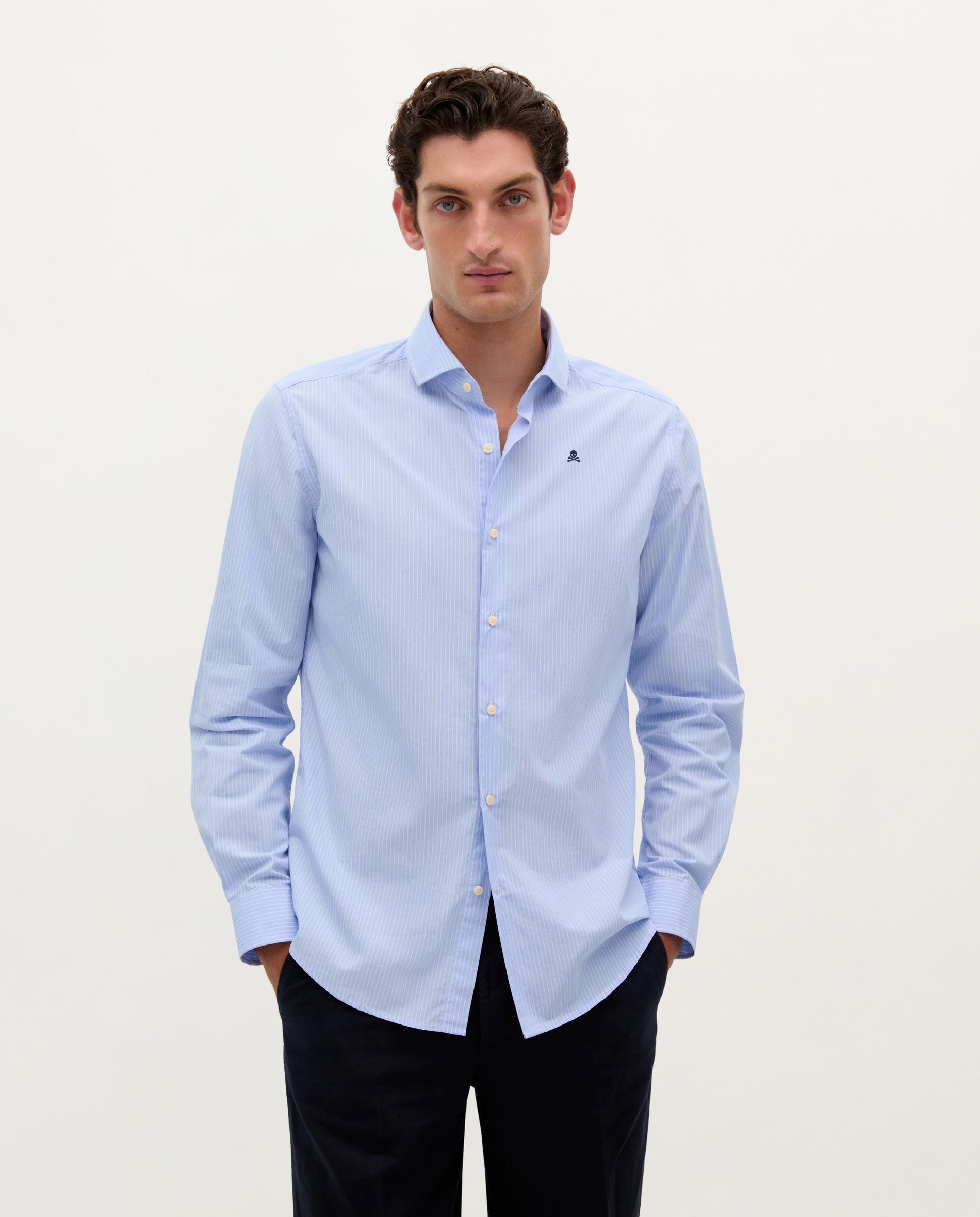Camisa de Algodão Às Riscas Azul-1
