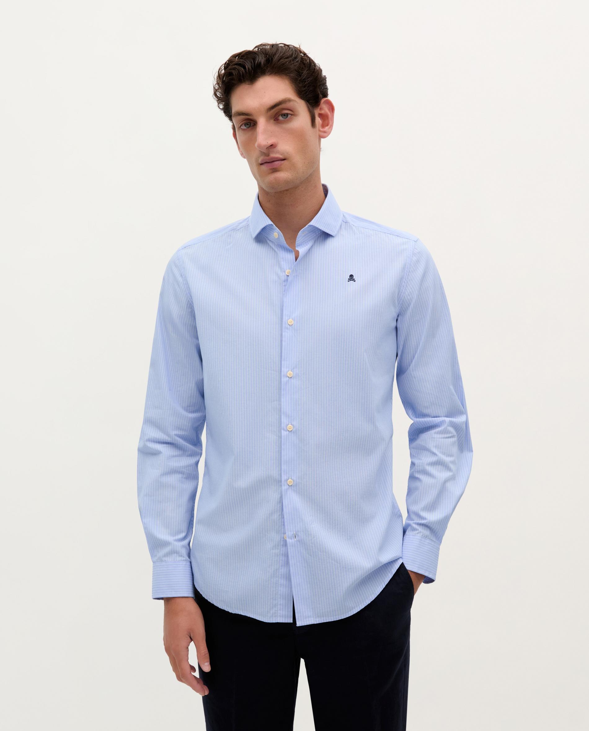 Camisa de Algodão Às Riscas Azul-2