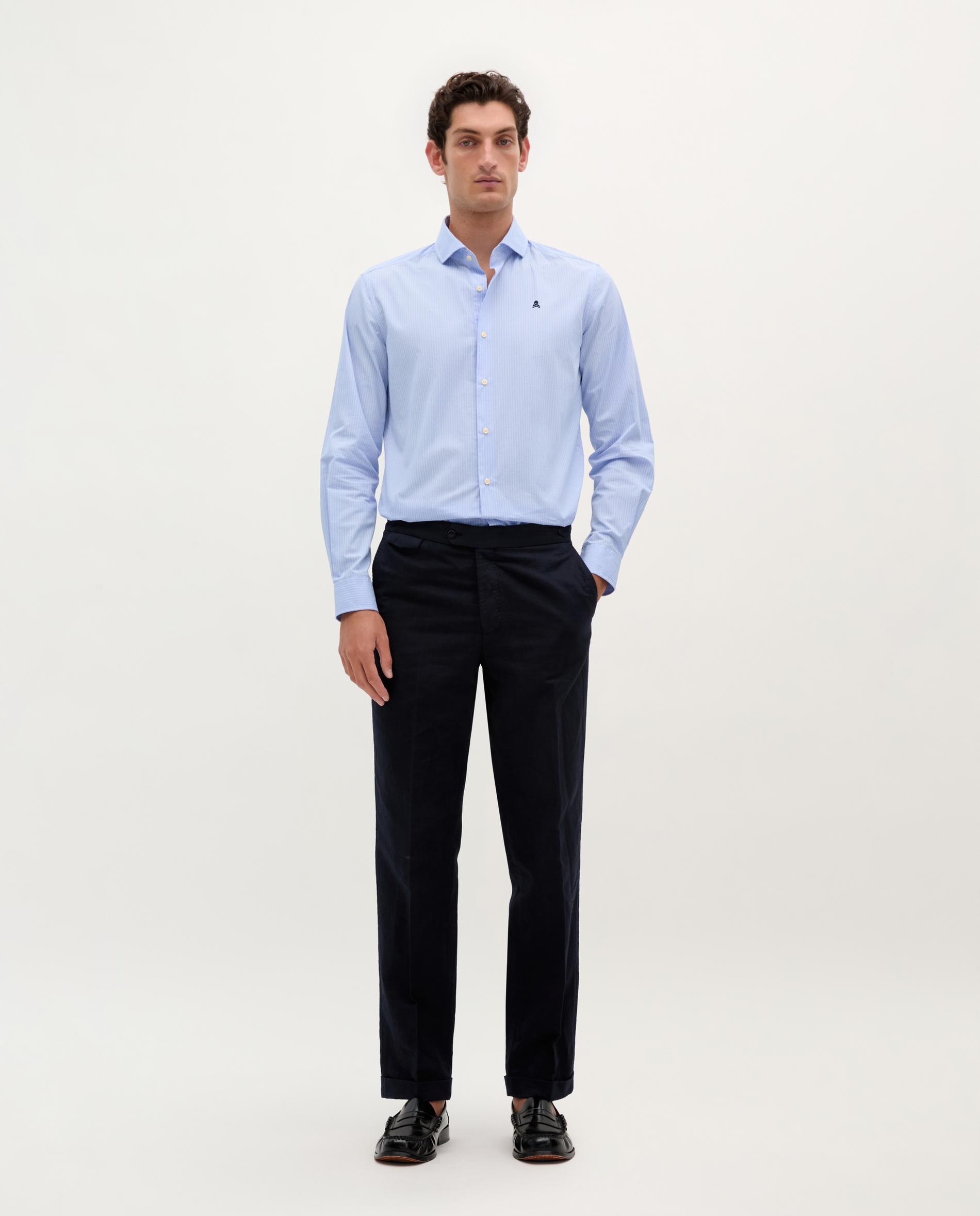 Camisa de Algodão Às Riscas Azul-3