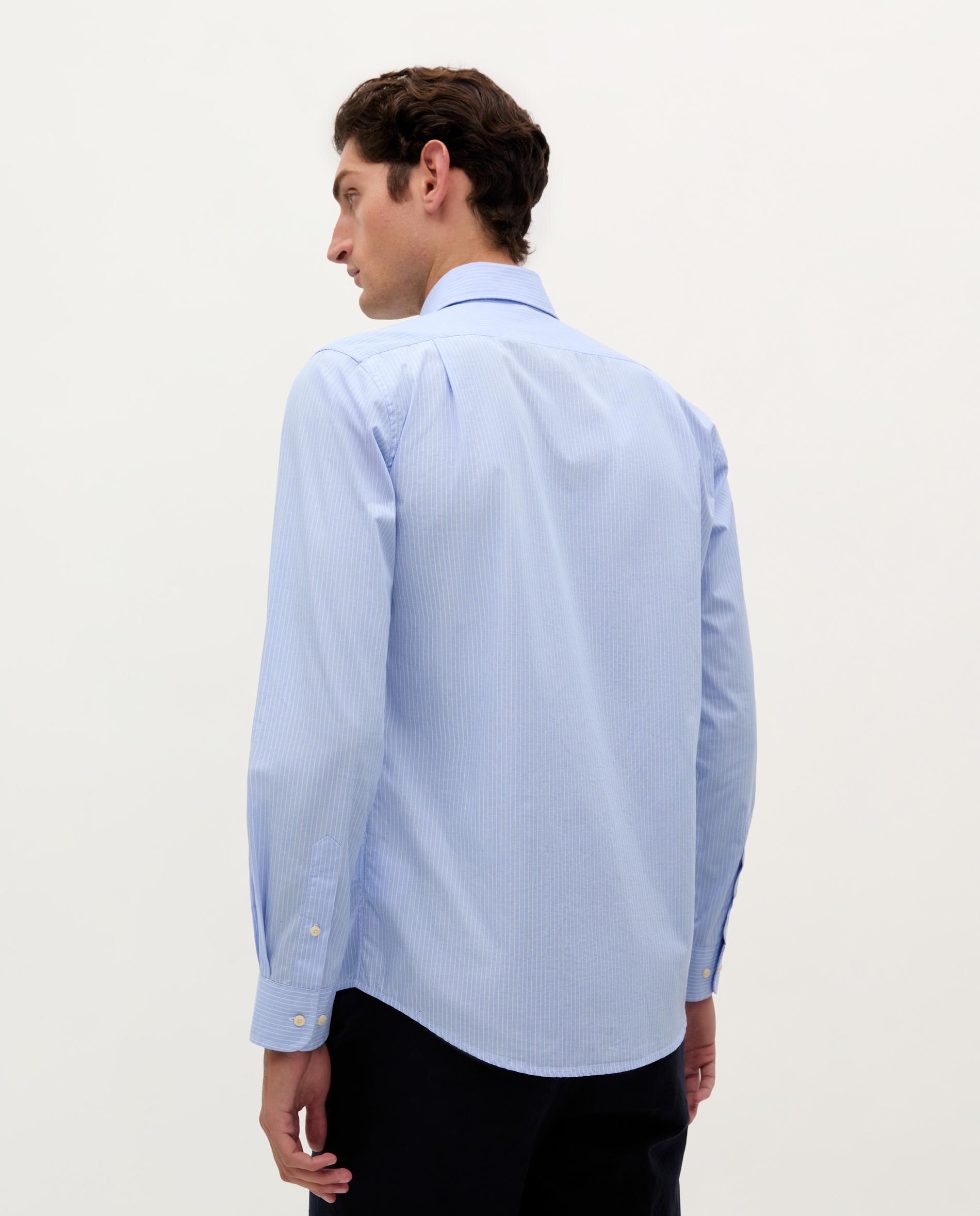 Camisa de Algodão Às Riscas Azul-5