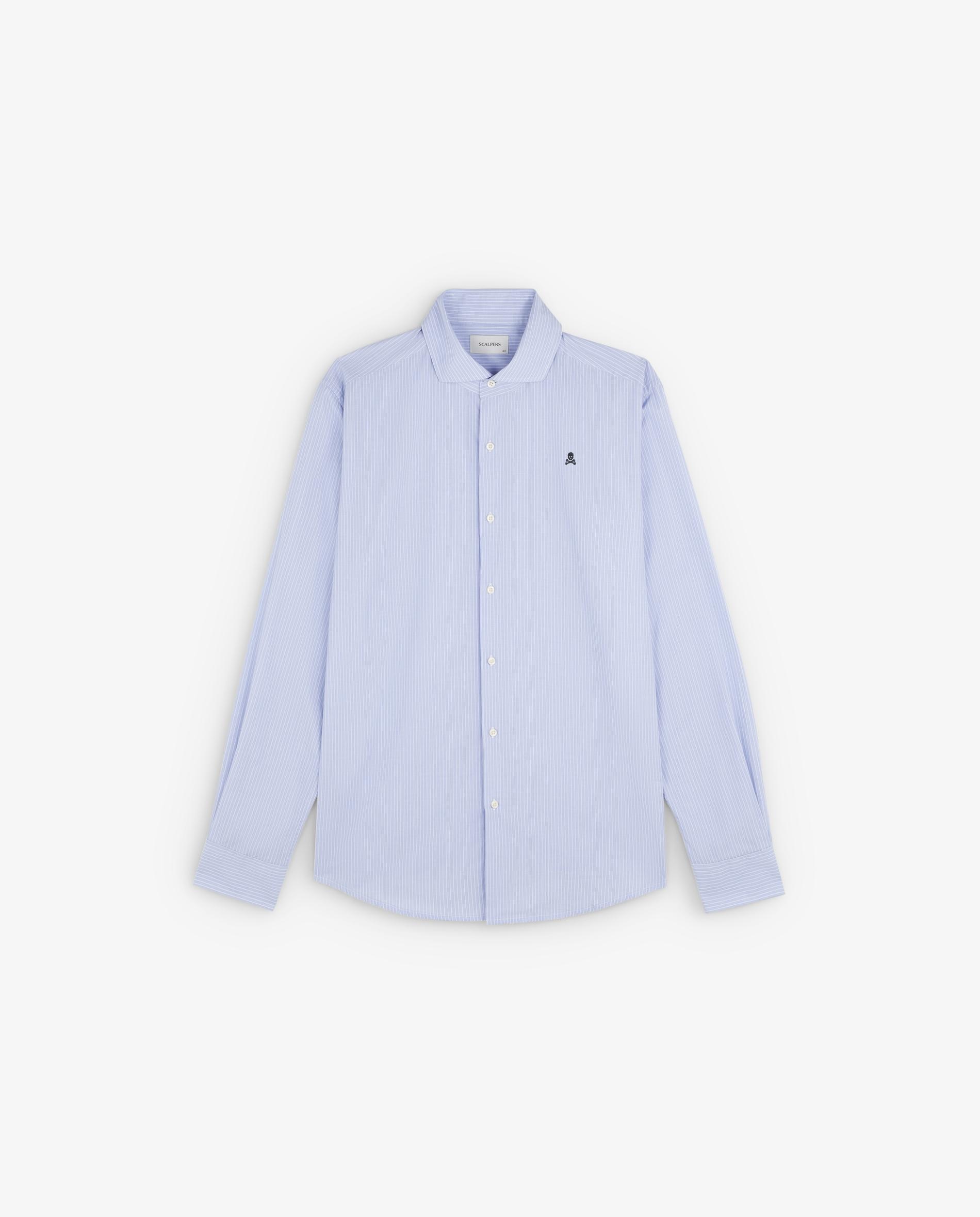 Camisa de Algodão Às Riscas Azul-6