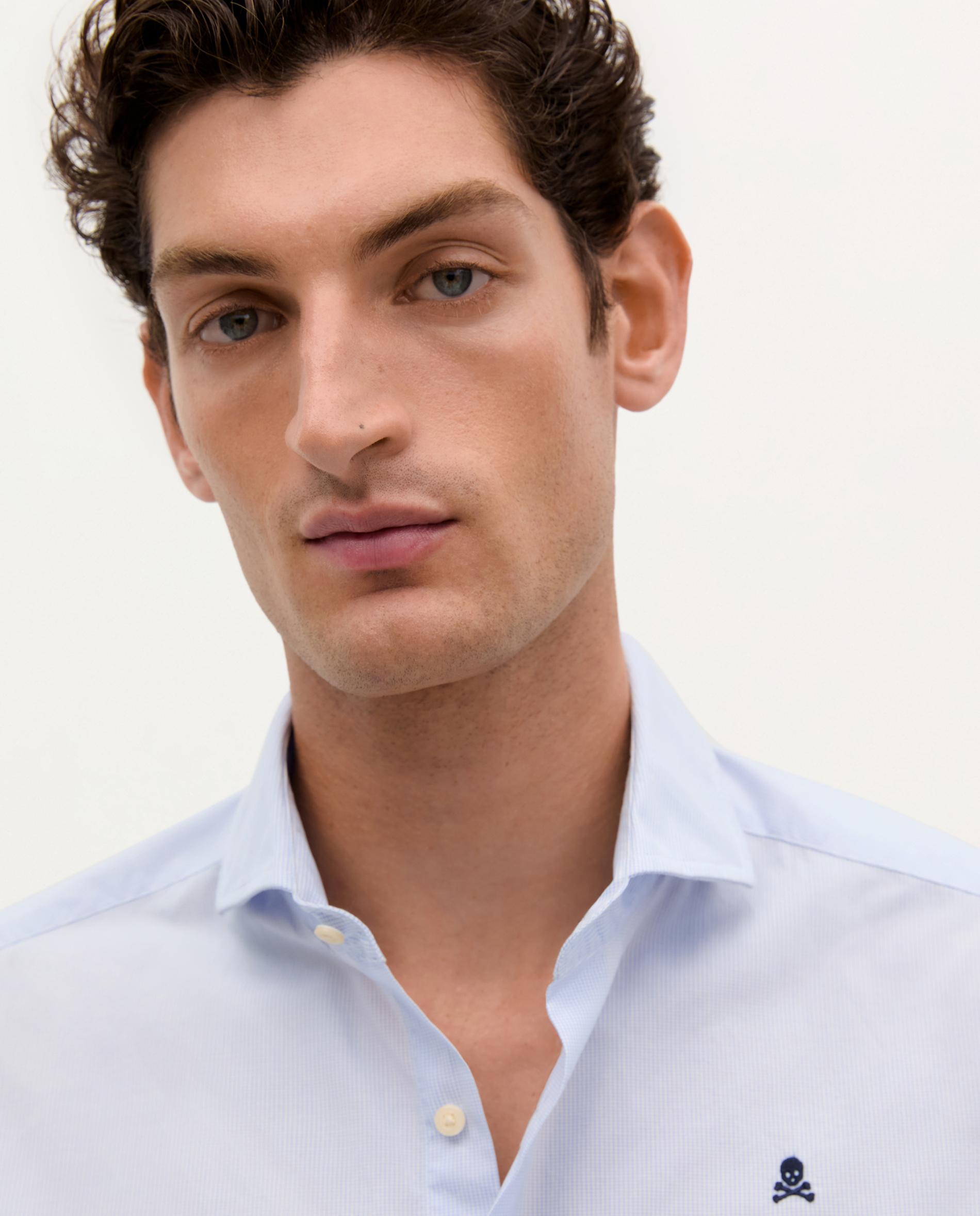 Camisa Regular Fit com Microestampado Aos Quadrados Azul-3
