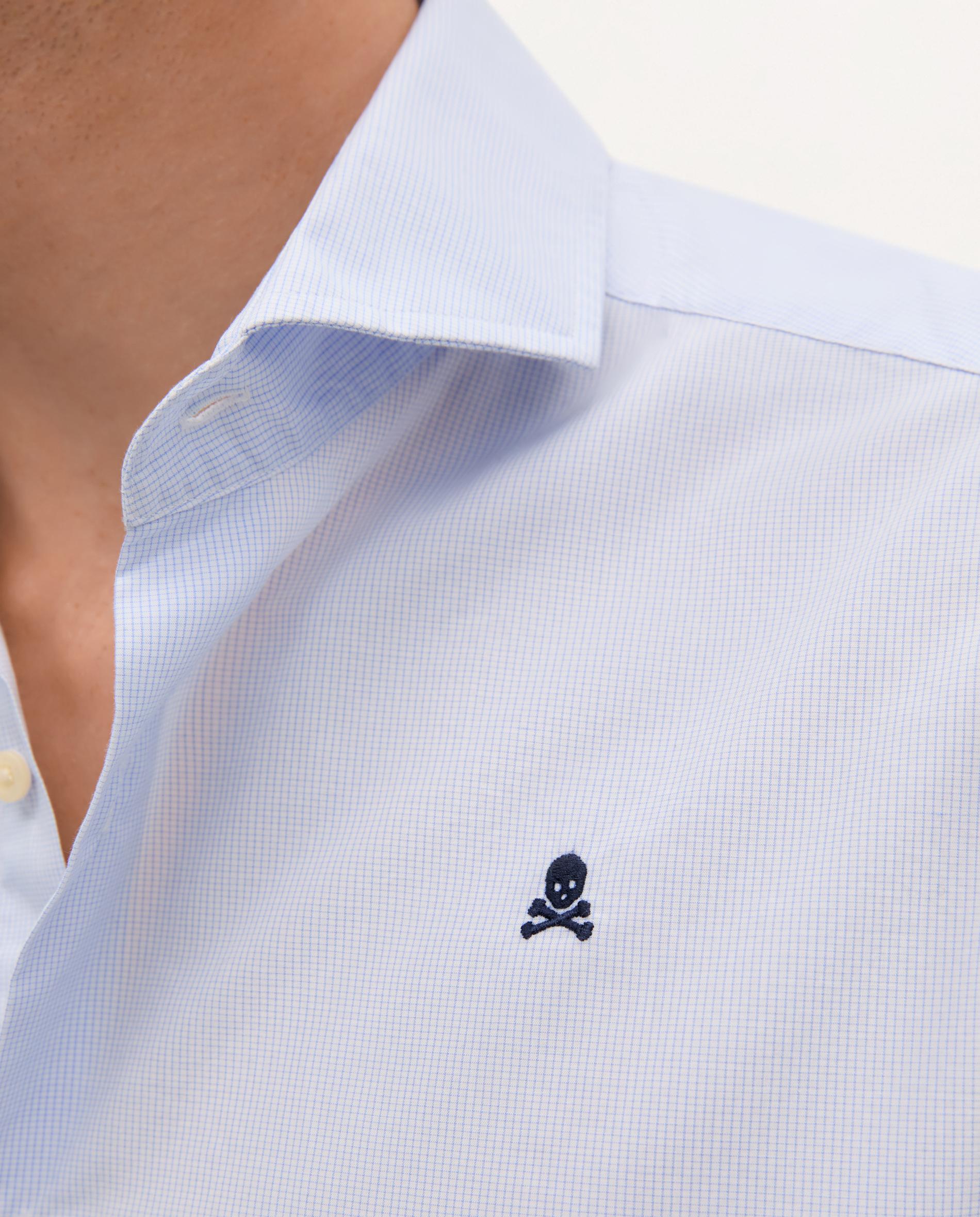 Camisa Regular Fit com Microestampado Aos Quadrados Azul-5