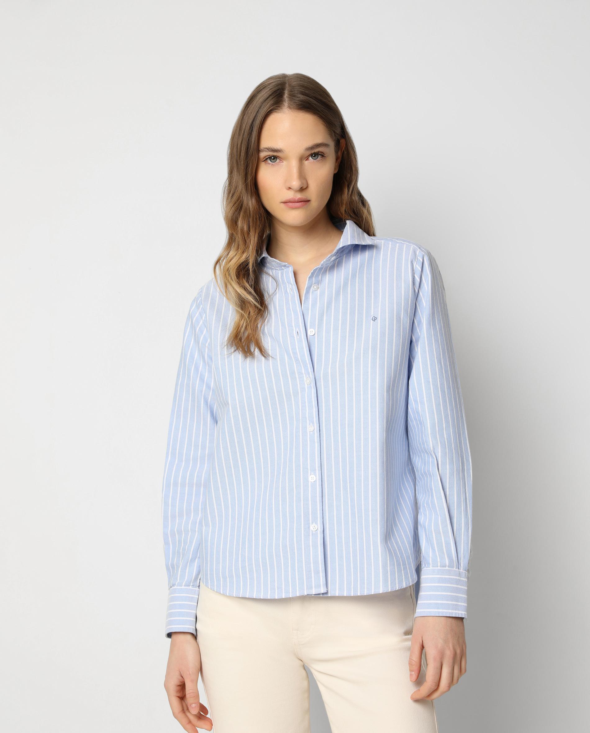 Camisa de Manga Comprida e Gola Clássica Azul-1