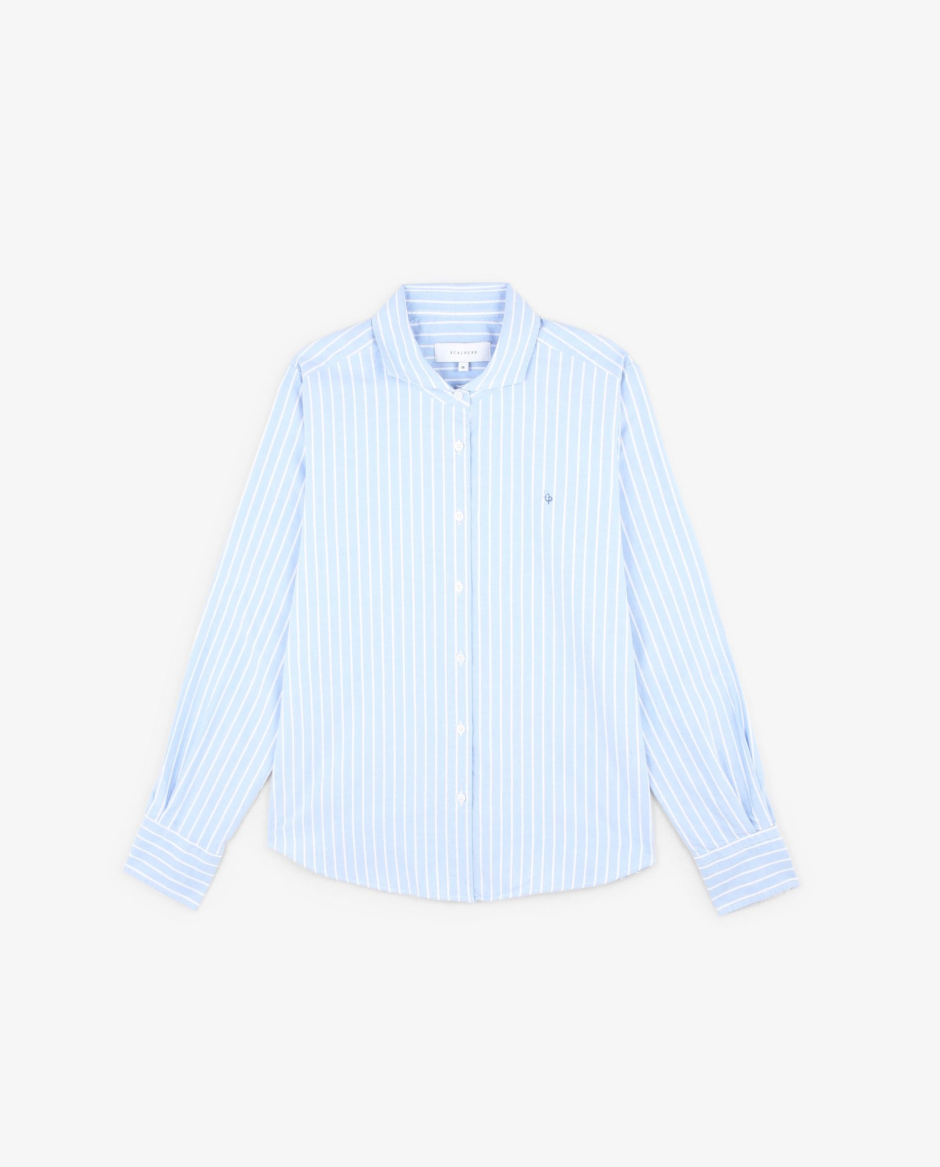 Camisa de Manga Comprida e Gola Clássica Azul-5