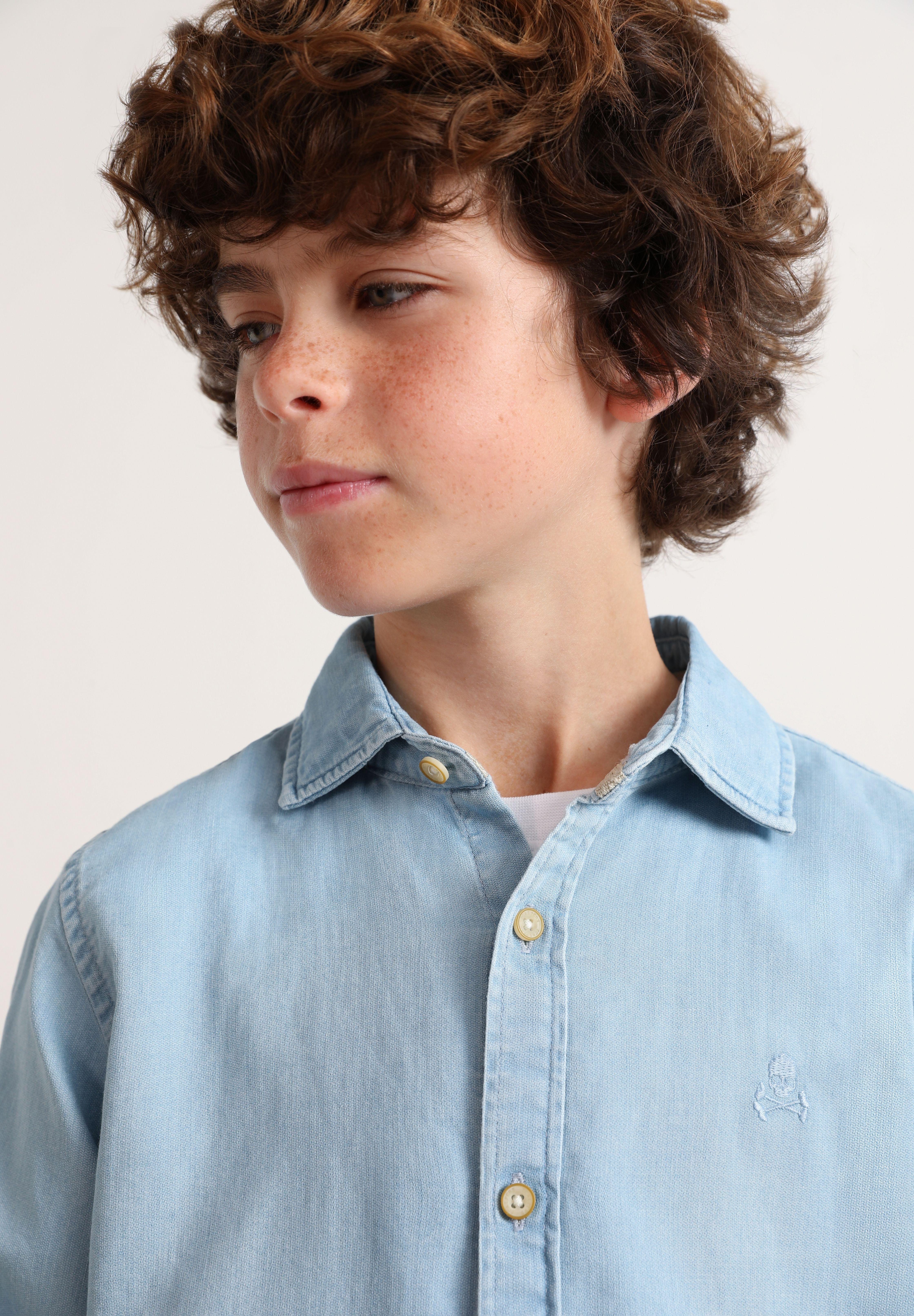 Camisa Denim de Manga Comprida Scalpers Azul-claro-4