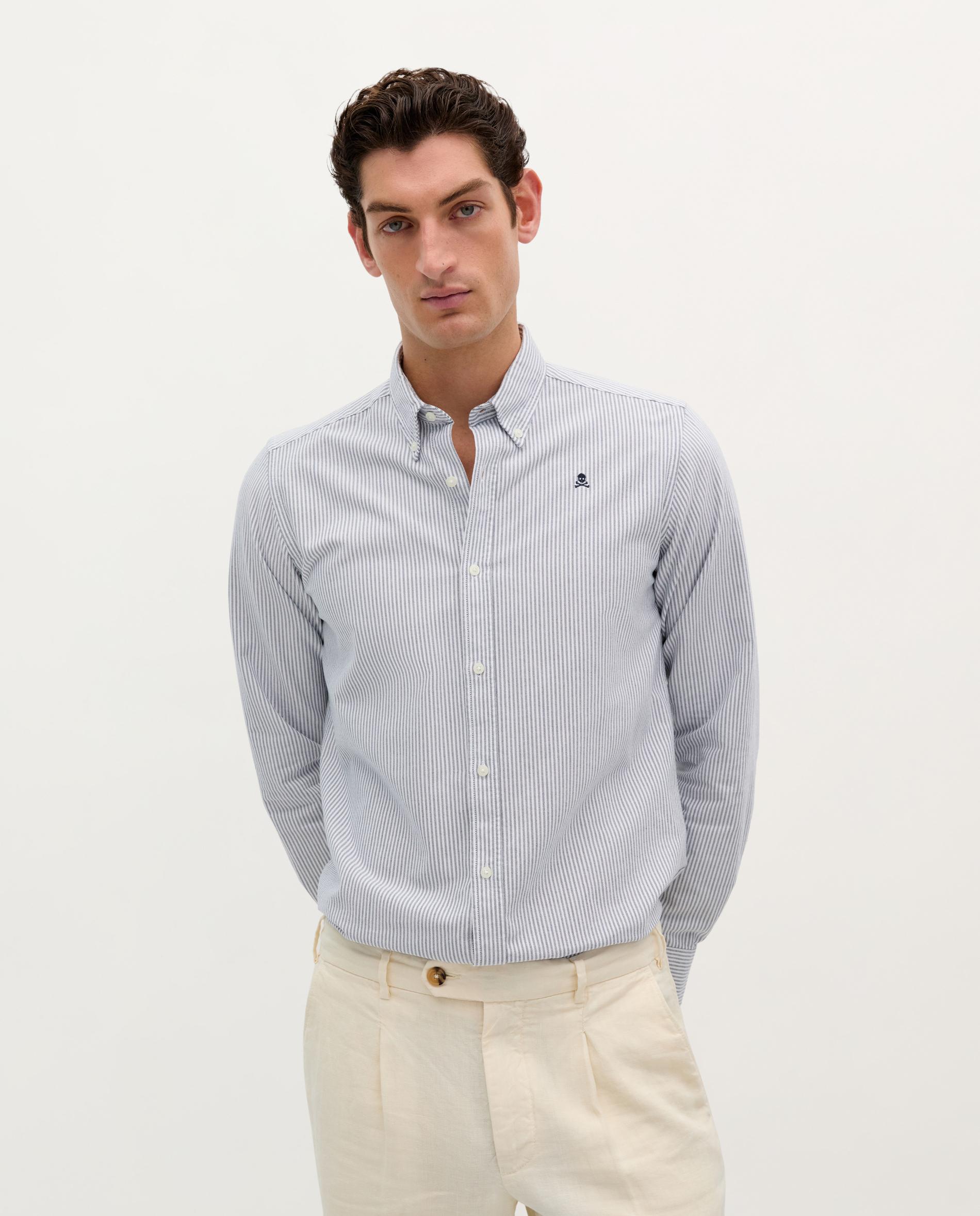 Camisa Oxford Regular Fit Às Riscas Azul-escuro-1