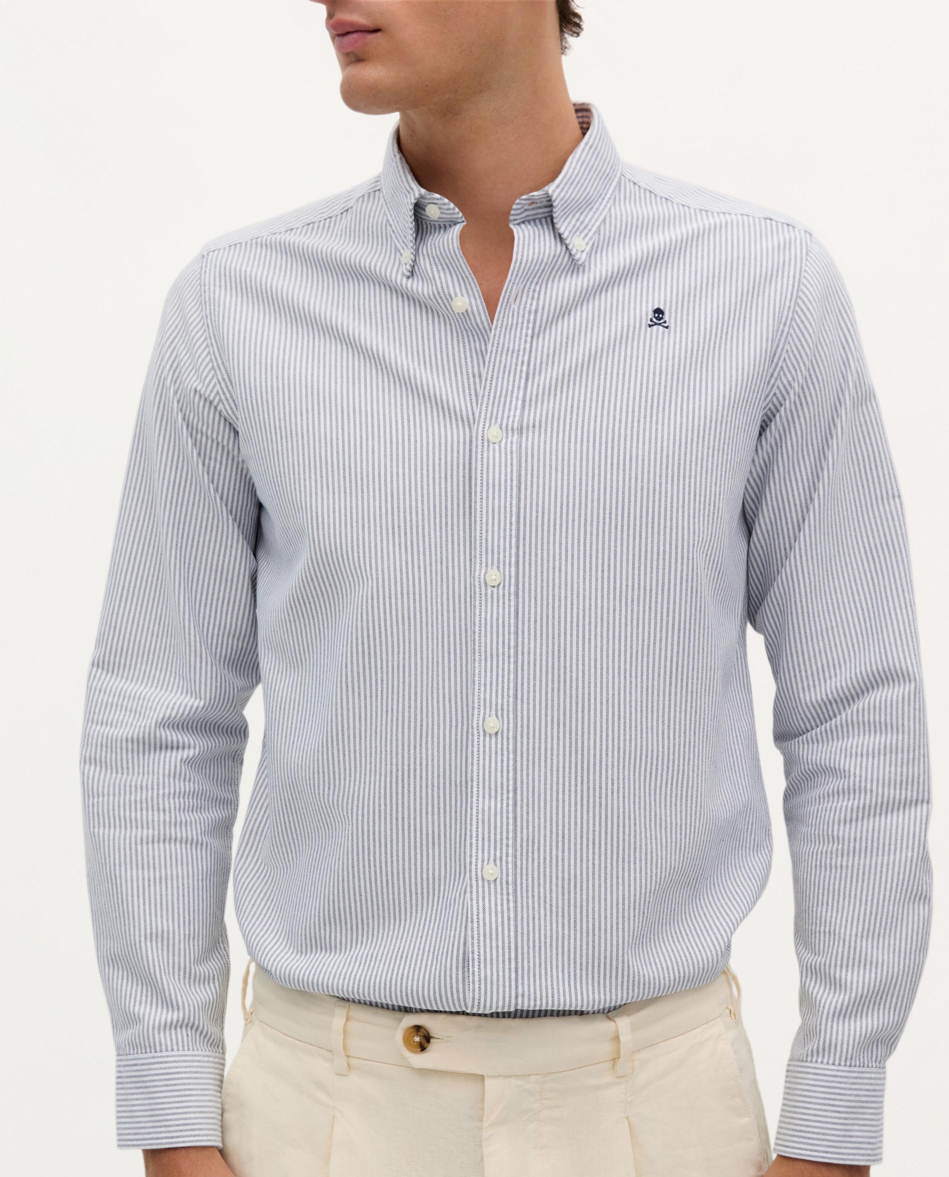 Camisa Oxford Regular Fit Às Riscas Azul-escuro-3