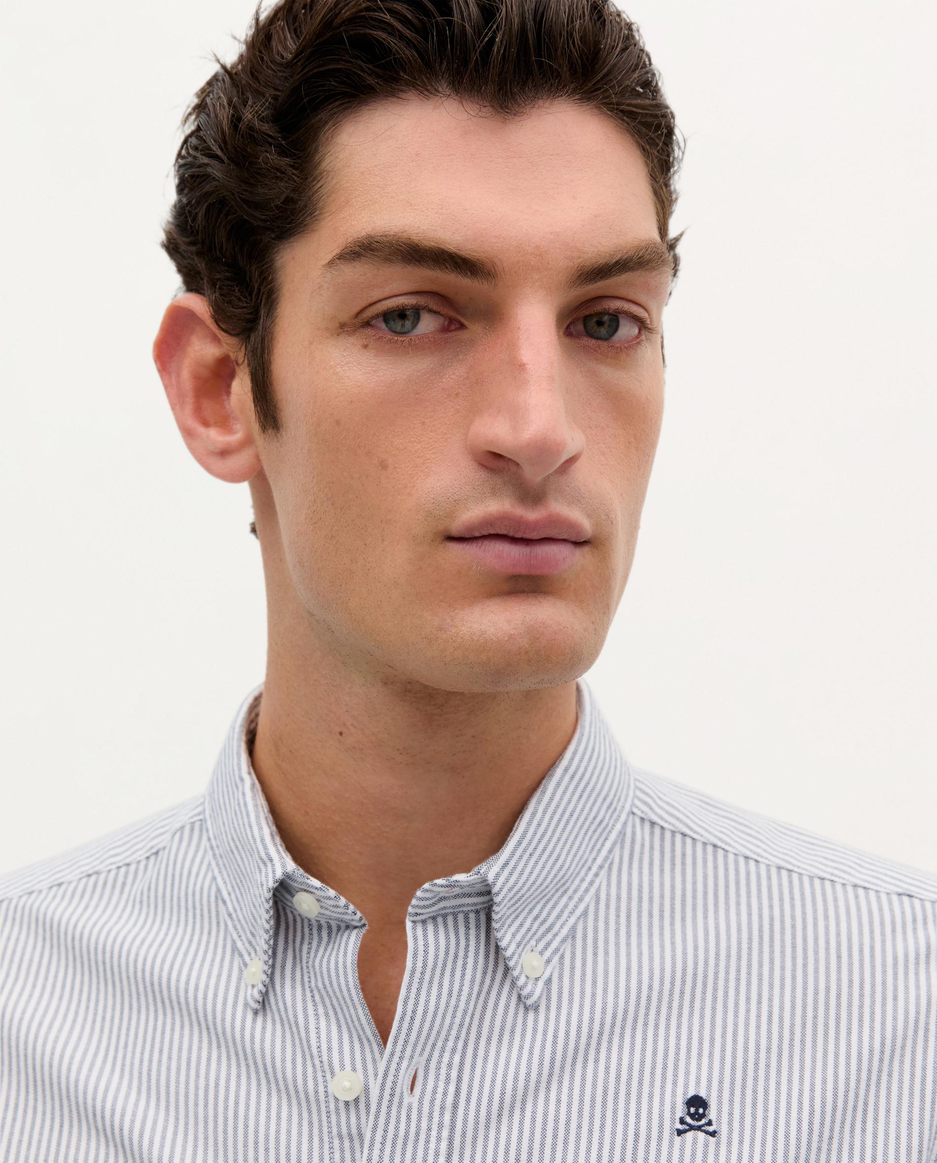 Camisa Oxford Regular Fit Às Riscas Azul-escuro-4
