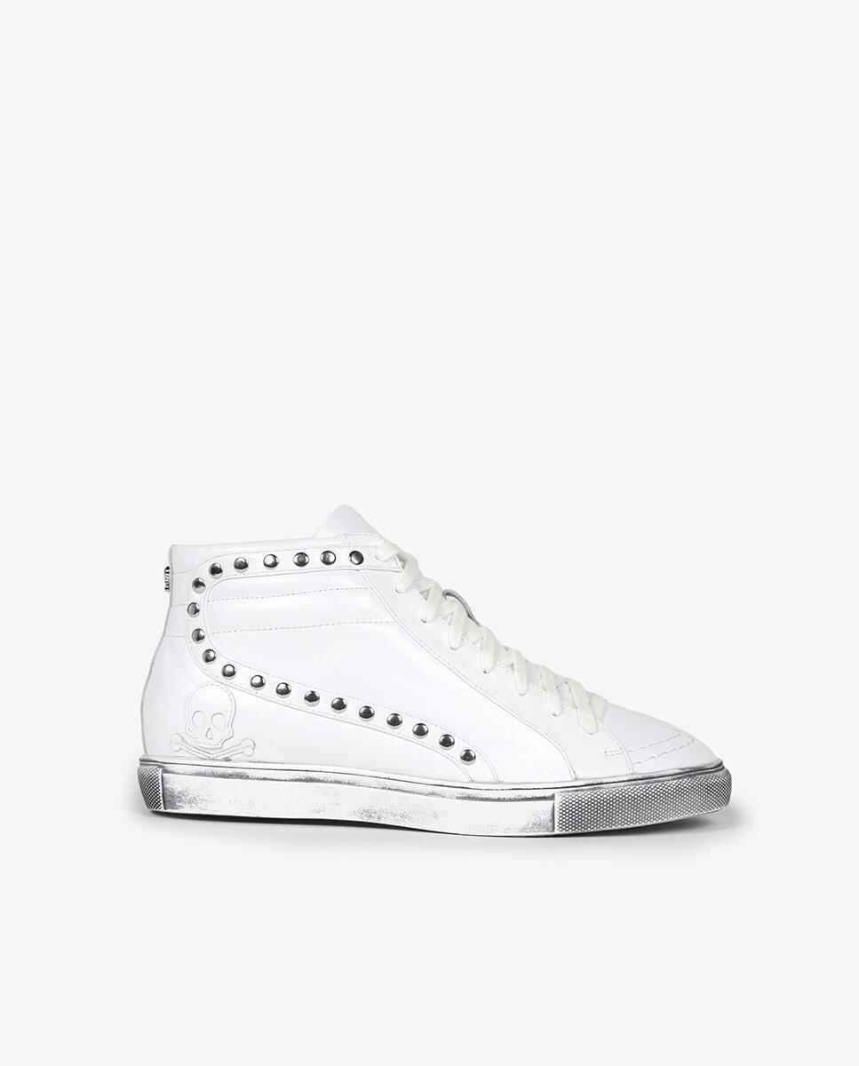 Sapatilhas de Pele Tipo Bota com Tachas Branco-1