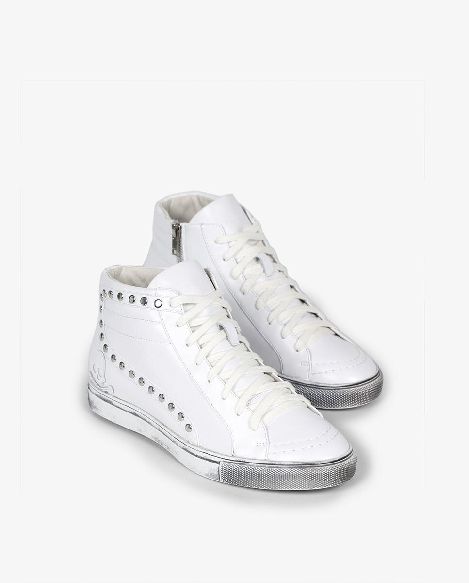 Sapatilhas de Pele Tipo Bota com Tachas Branco-2