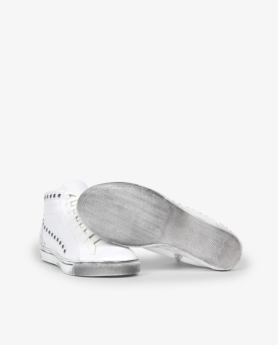 Sapatilhas de Pele Tipo Bota com Tachas Branco-4