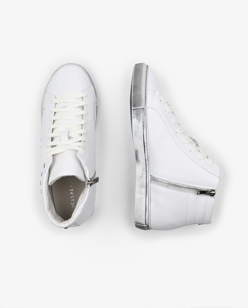 Sapatilhas de Pele Tipo Bota com Tachas Branco-5