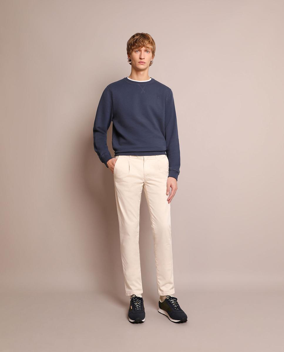 Calças Chino Slim Fit com Pinças Creme-1