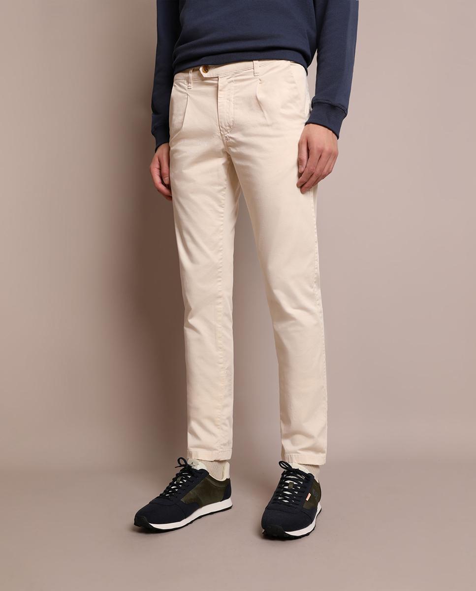 Calças Chino Slim Fit com Pinças Creme-2