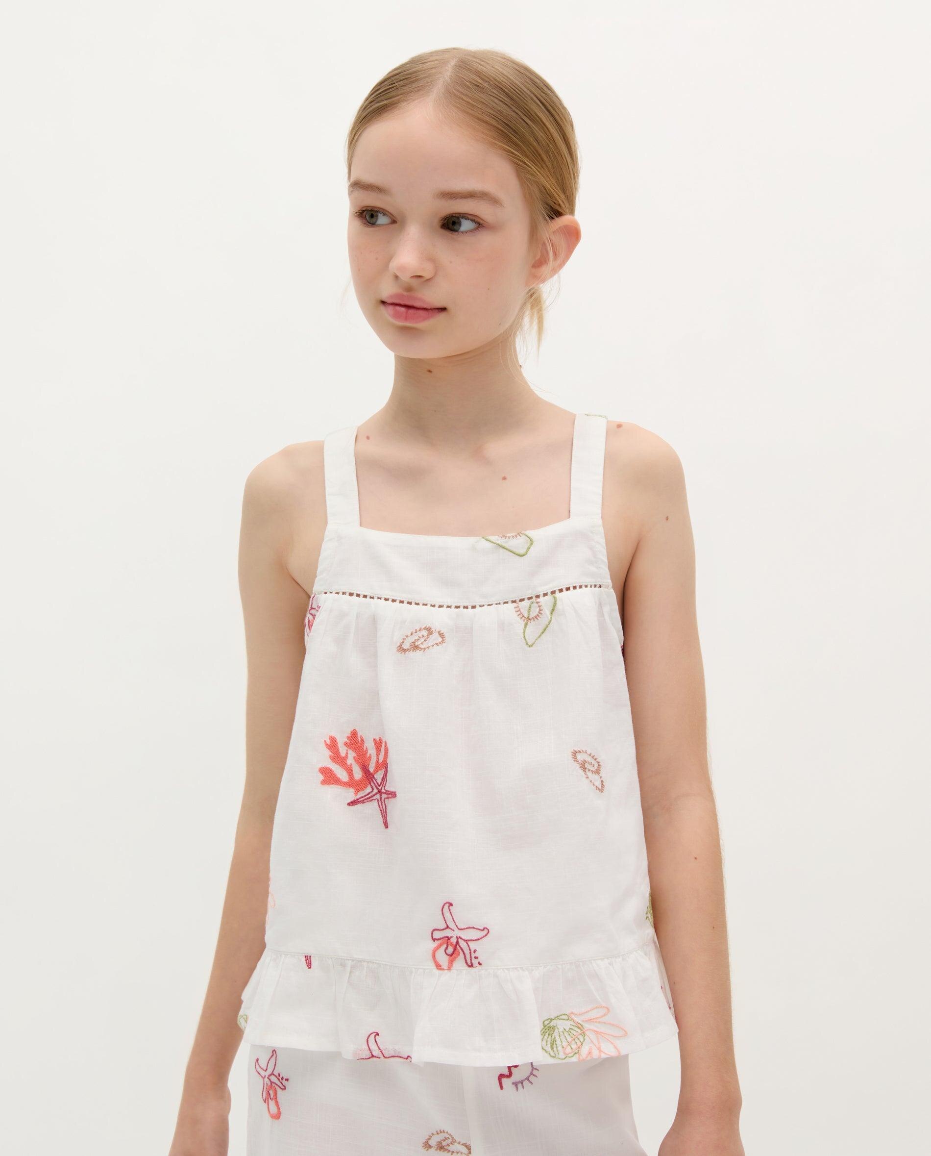 Top Infantil de Algodão com Bordados Branco-1