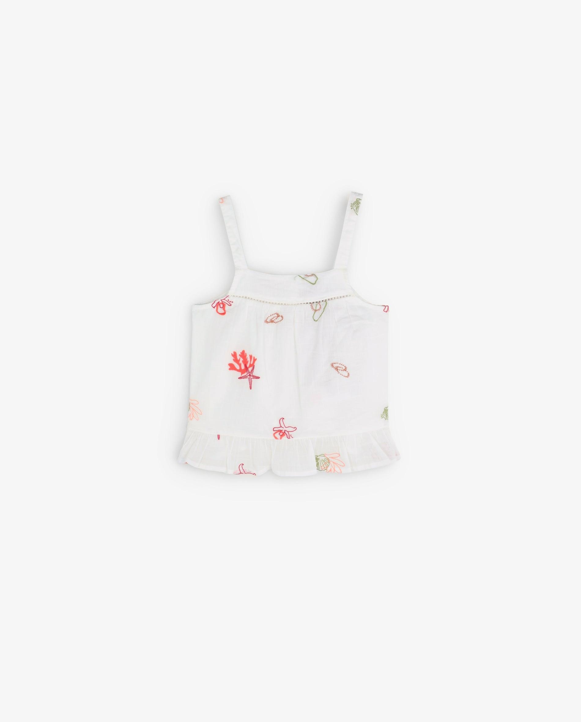 Top Infantil de Algodão com Bordados Branco-4