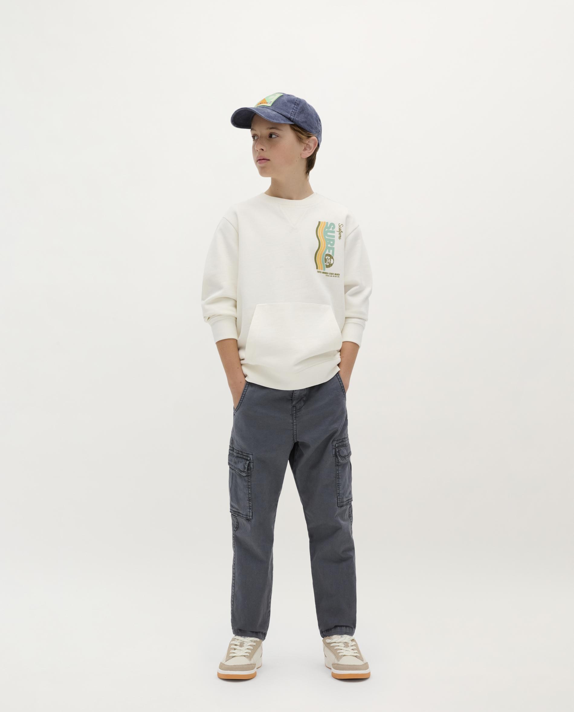 Calças Cargo Infantil Levemente Elásticas com Fecho Zip e Botão Scalpers Azul-marinho-1