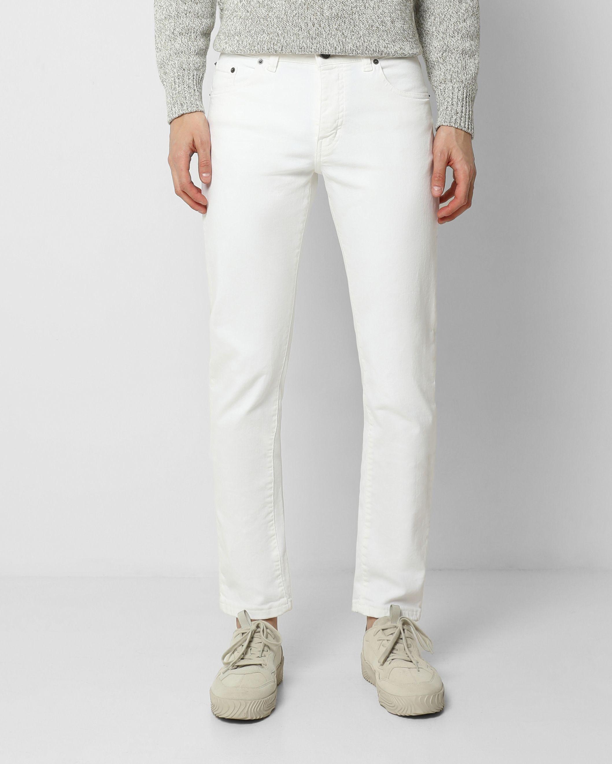Jeans Slim de Algodão com Fecho Zip e Botão Branco-2