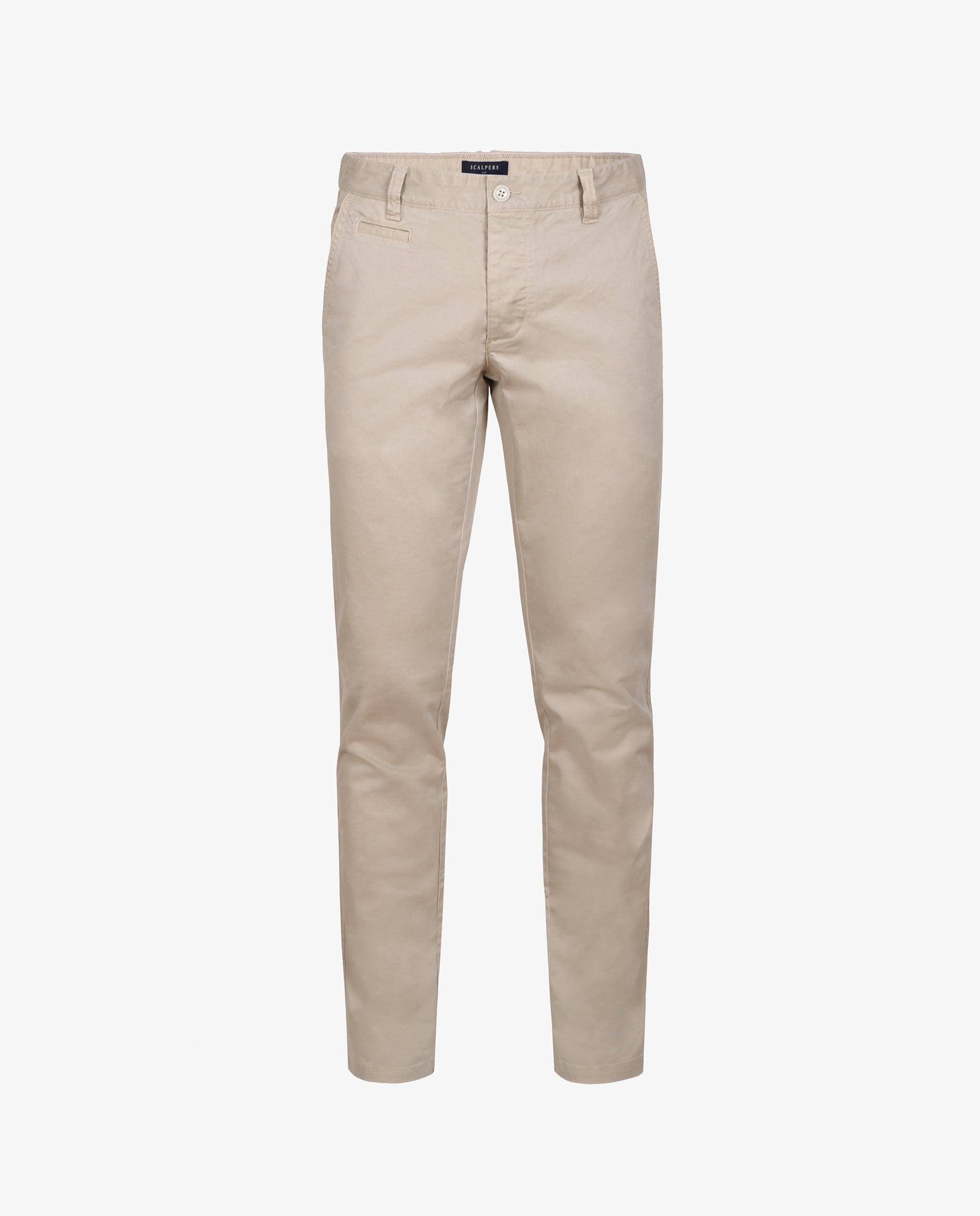 Calças Chino Slim com Fecho de Botões Ocultos Bege-1