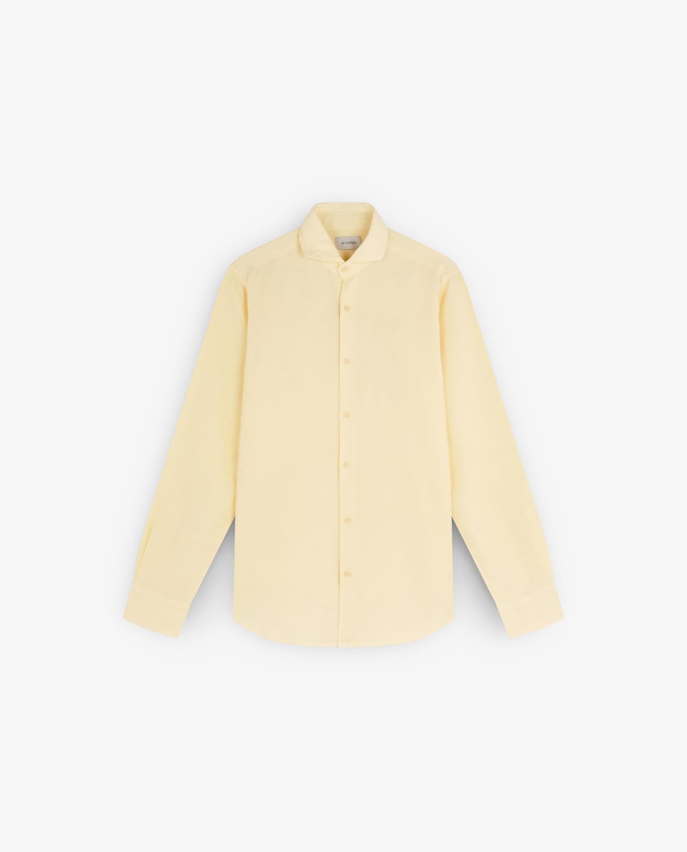 Camisa Regular de Manga Comprida com Linho Amarelo-1