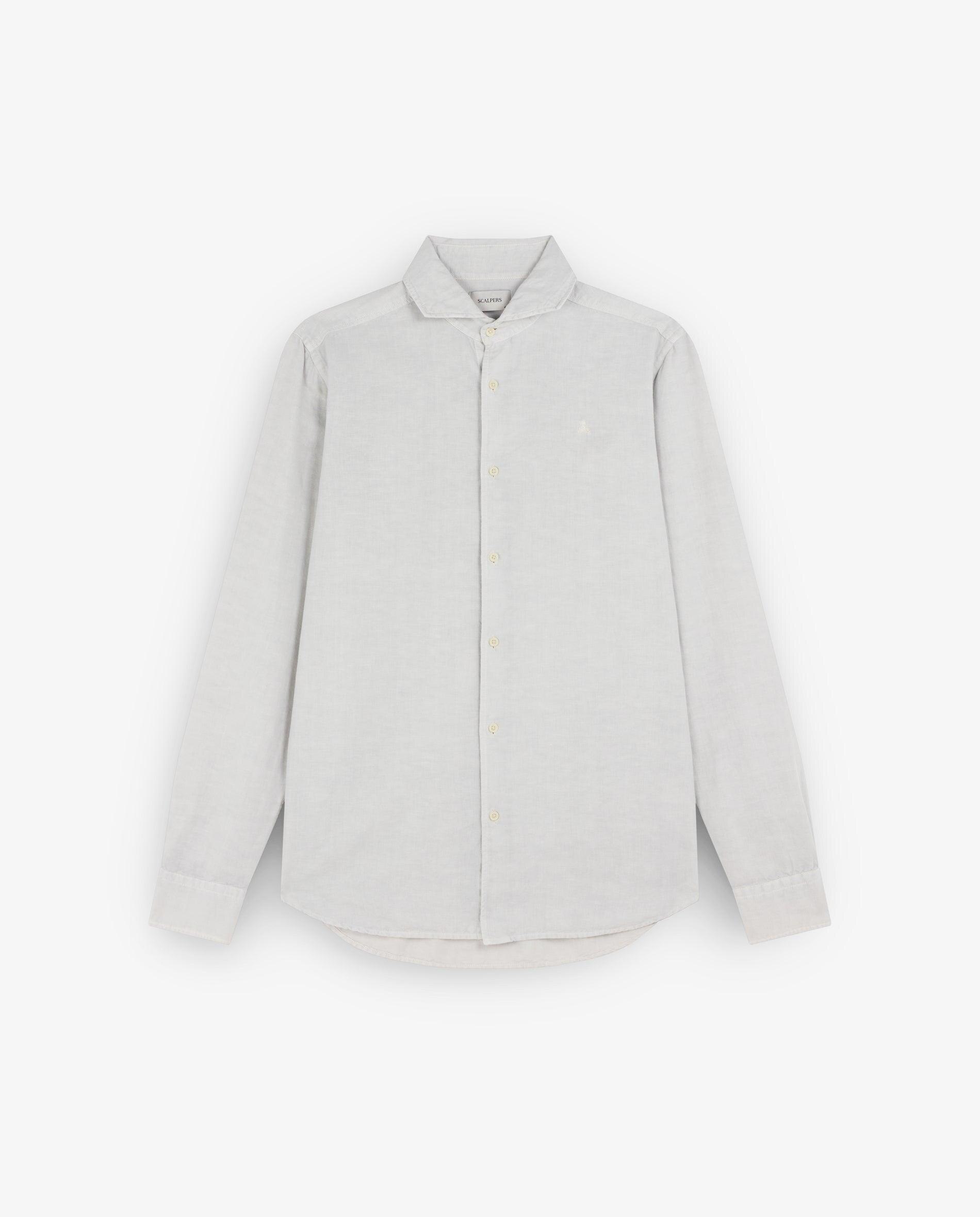 Camisa de Linho Regular Fit Cinzento-claro-1