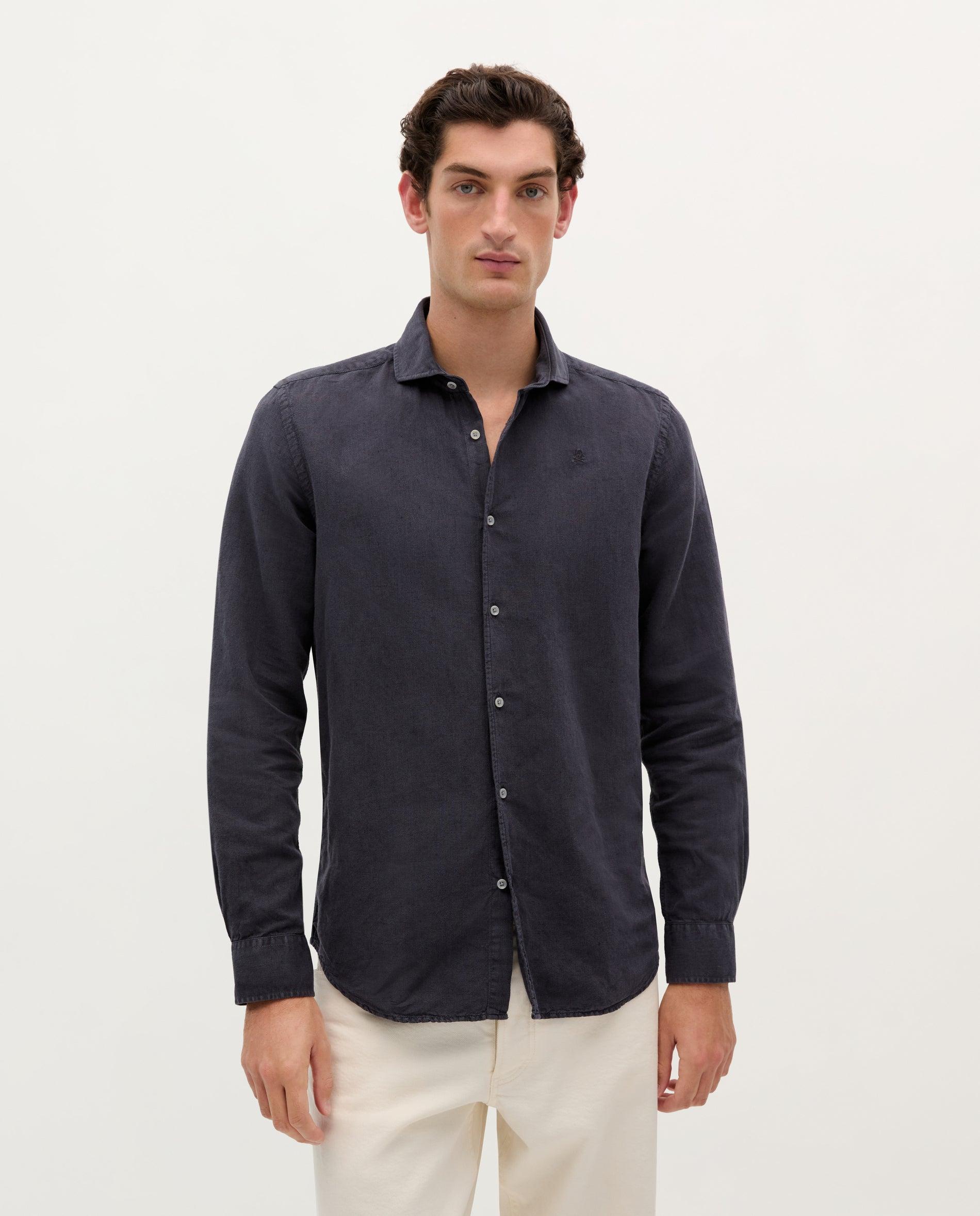 Camisa de Linho Regular Fit Azul-marinho-1
