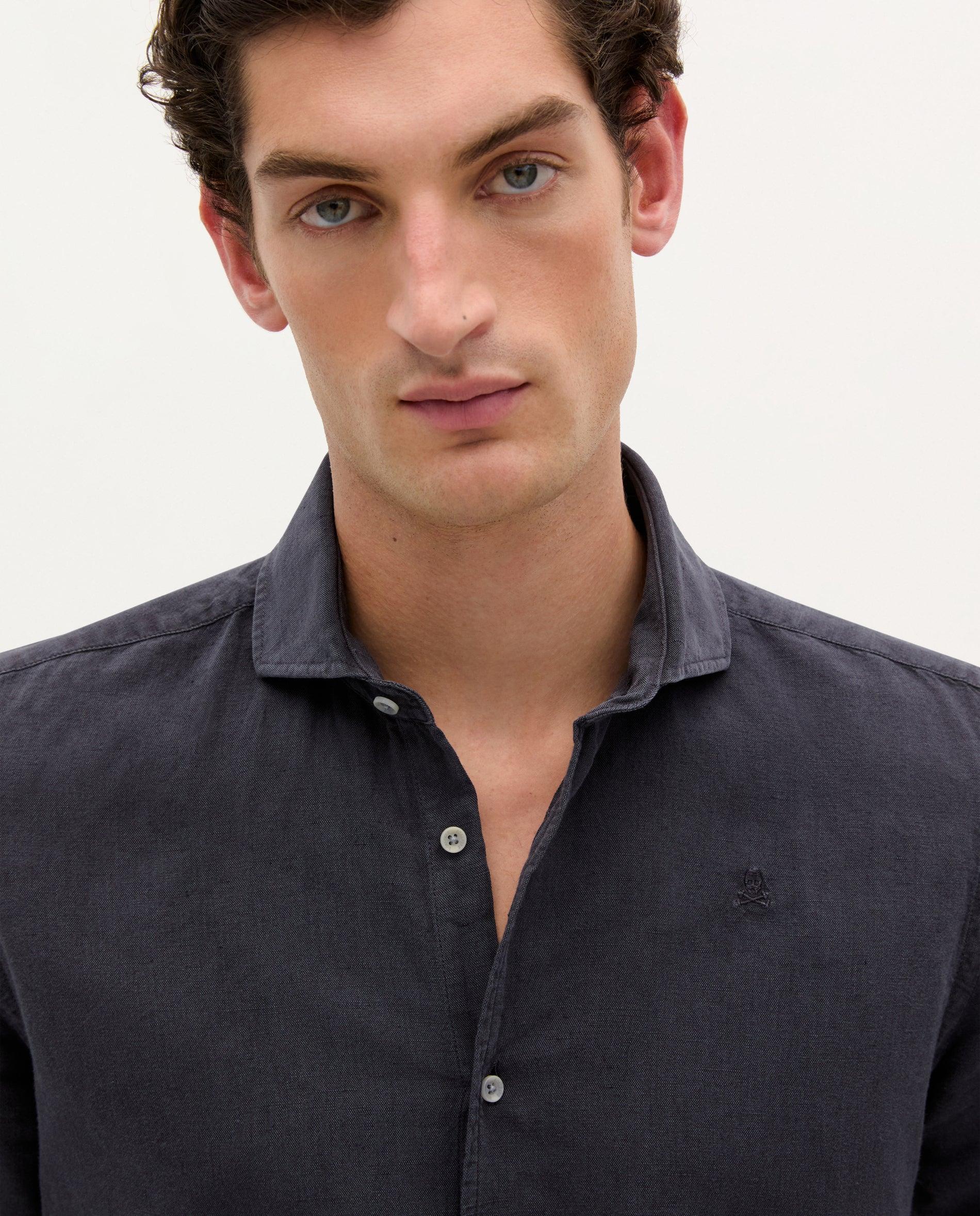 Camisa de Linho Regular Fit Azul-marinho-3