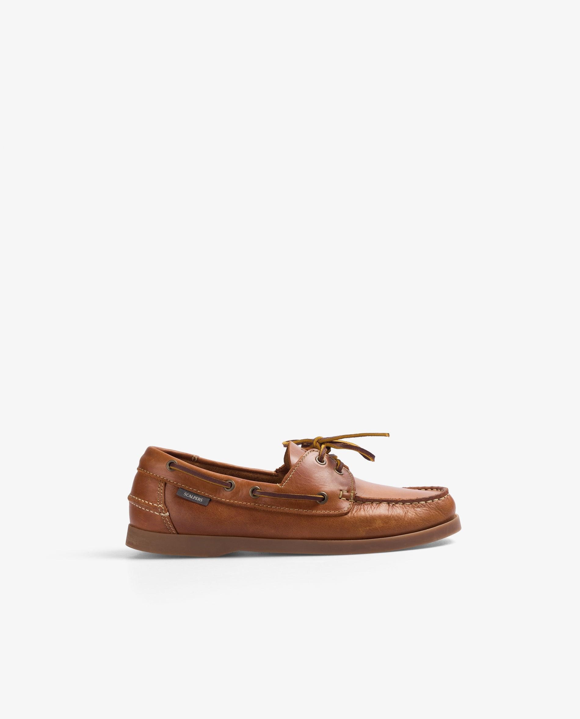 Náuticos de Pele com Cordões Castanho-claro-1