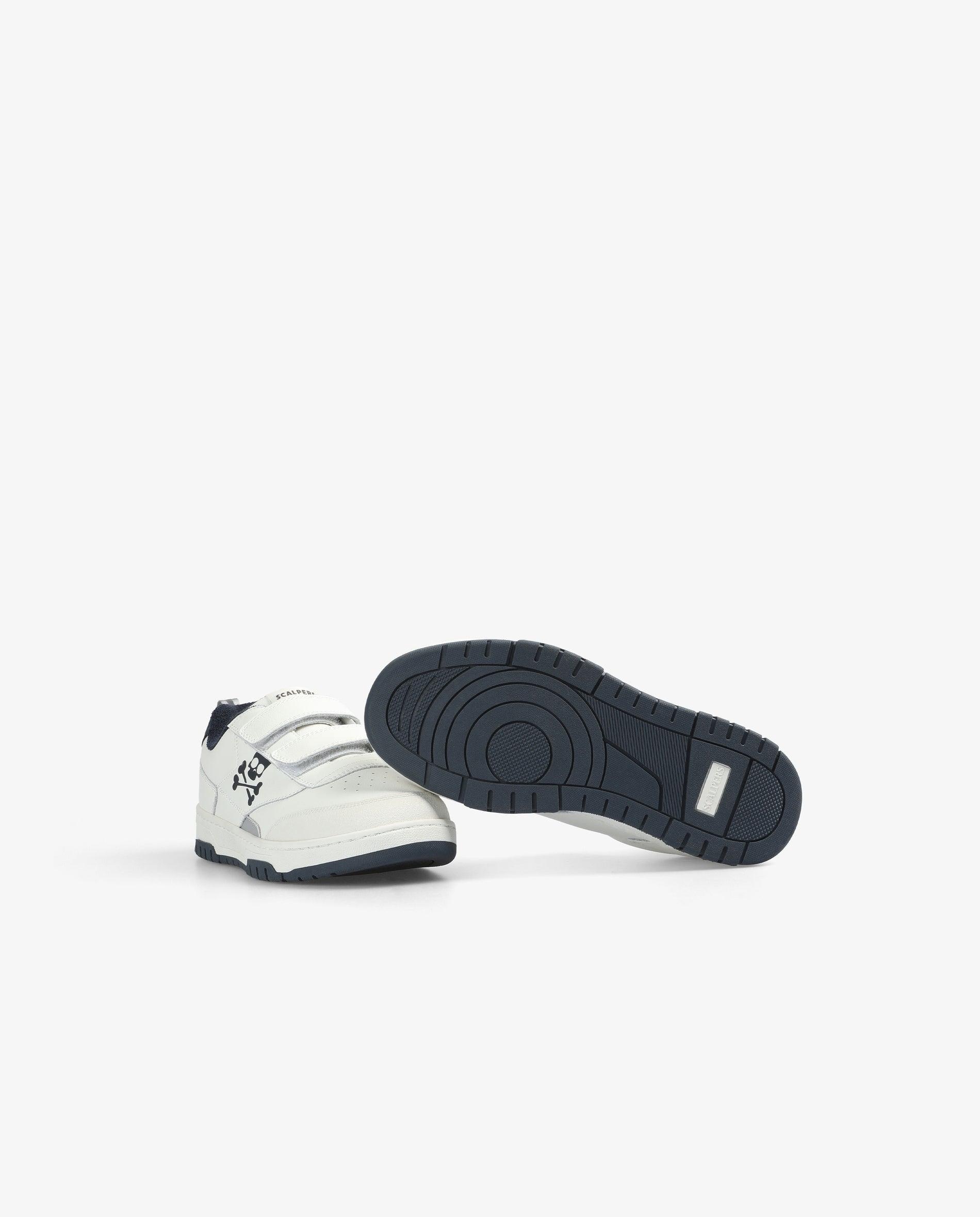 Sapatilhas de Pele Infantil com Velcro Duplo Azul/Branco-4