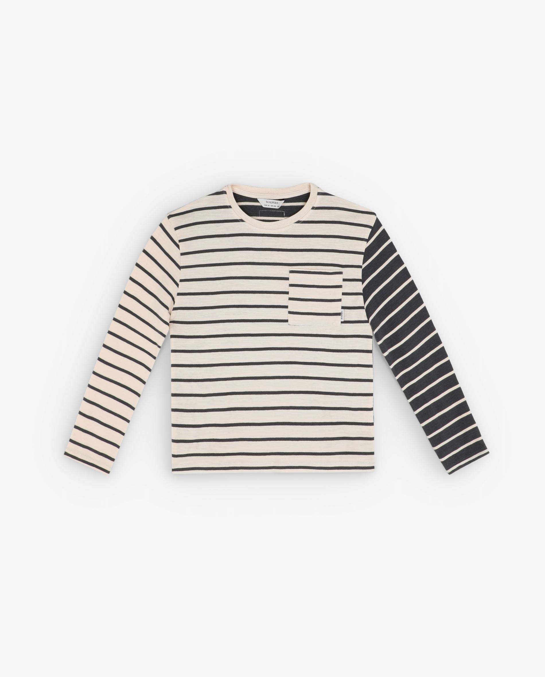 T-shirt Infantil de Algodão Às Riscas Bicolor Preto / Branco-4