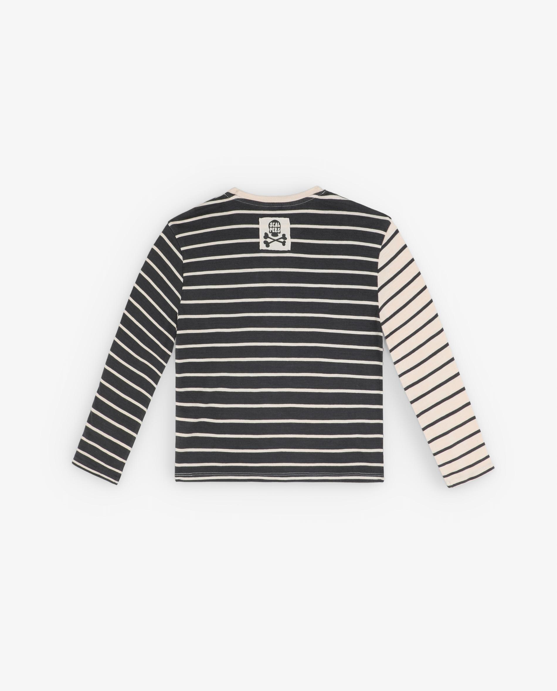 T-shirt Infantil de Algodão Às Riscas Bicolor Preto / Branco-5