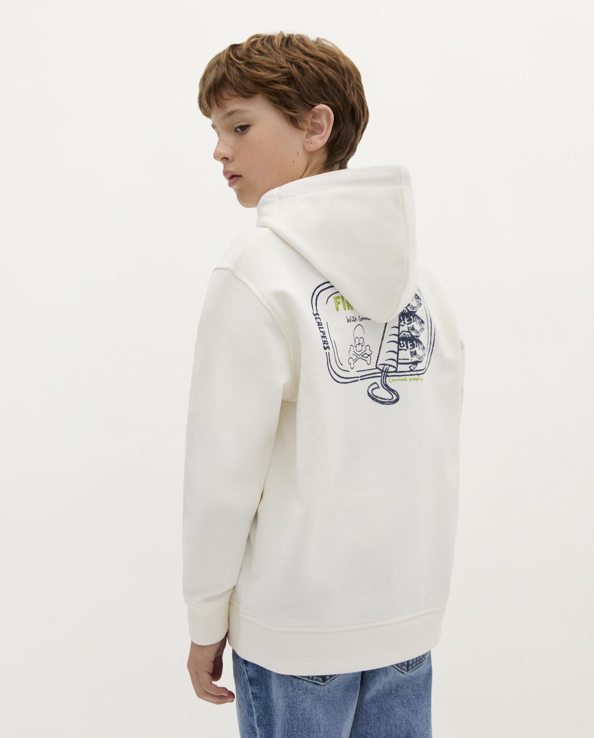 Sweatshirt Infantil de Algodão com Capuz Branco-2