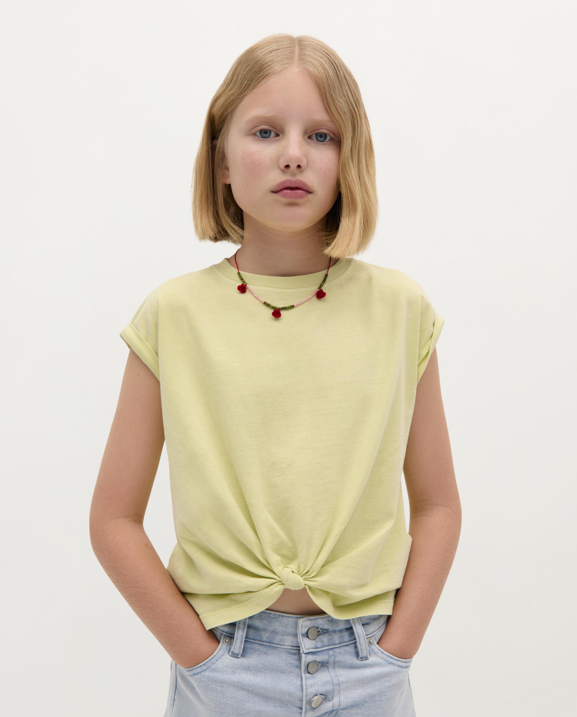 T-shirt Infantil de Algodão com Detalhe de Nó Amarelo-1