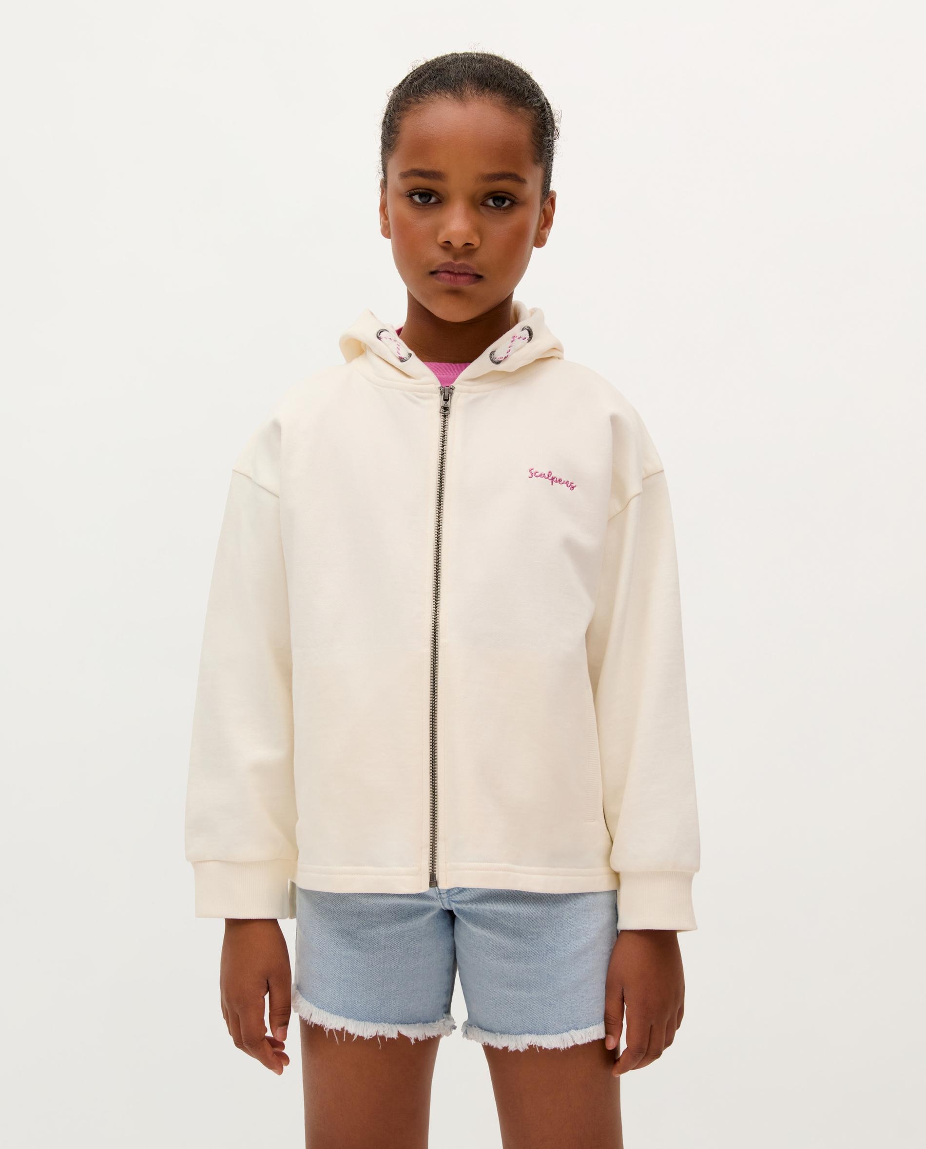 Sweatshirt Infantil de Algodão com Fecho Zip e Capuz Scalpers Branco-1