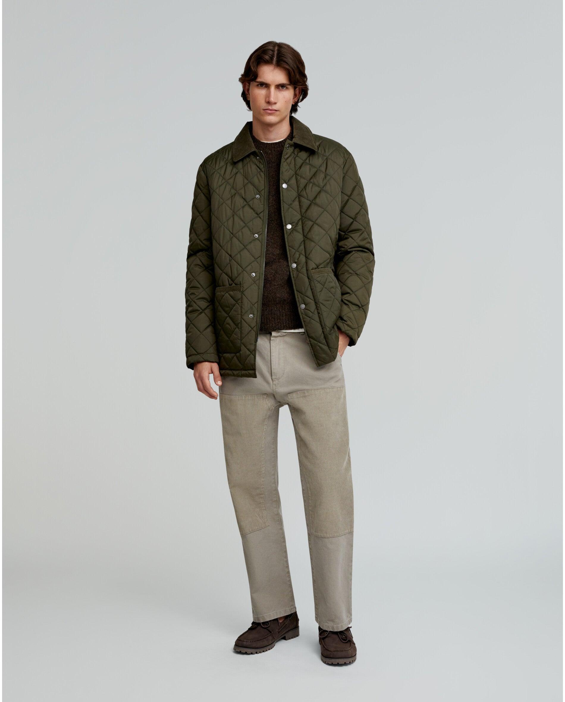 Casaco Acolchoado com Gola de Bombazina Verde-militar-2