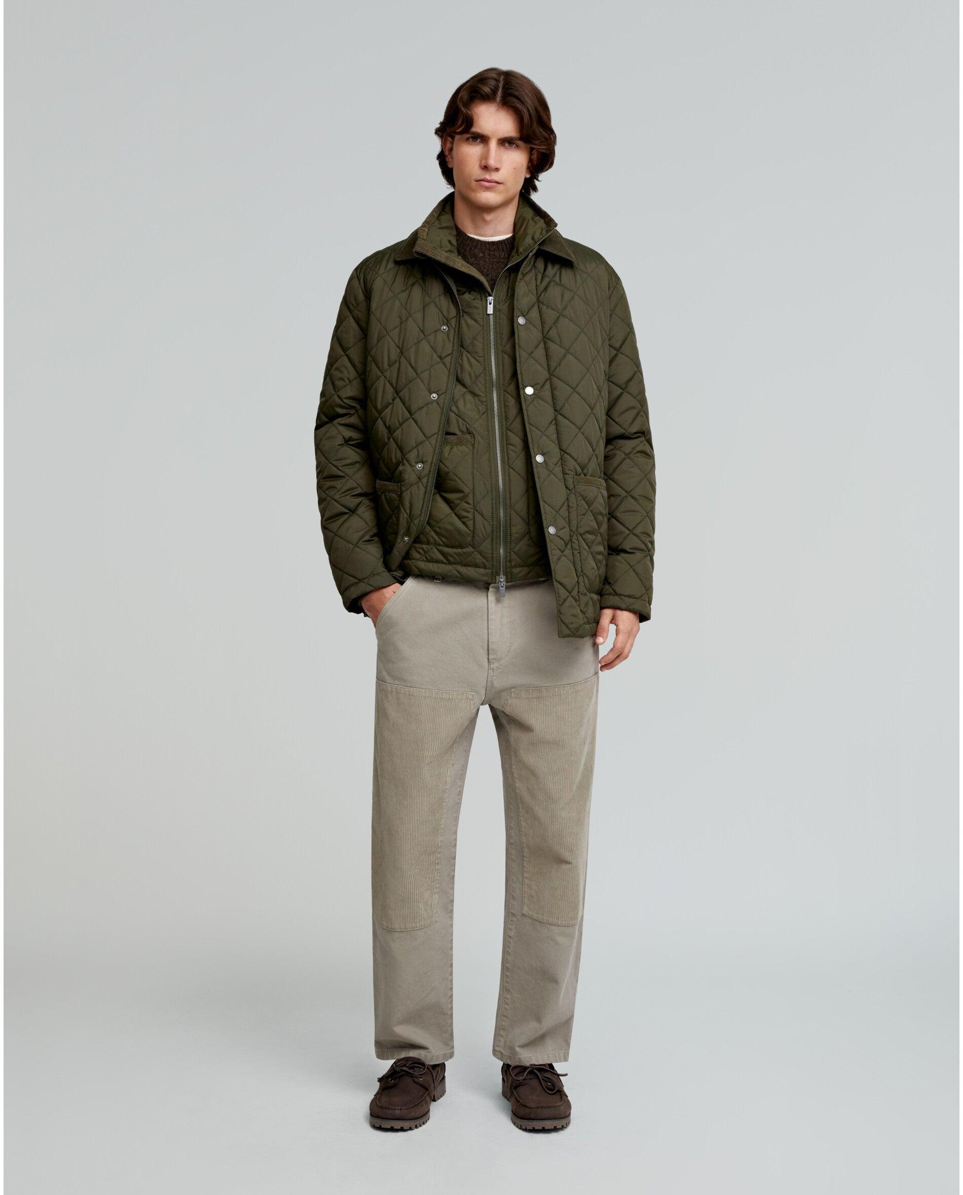 Casaco Acolchoado com Gola de Bombazina Verde-militar-3